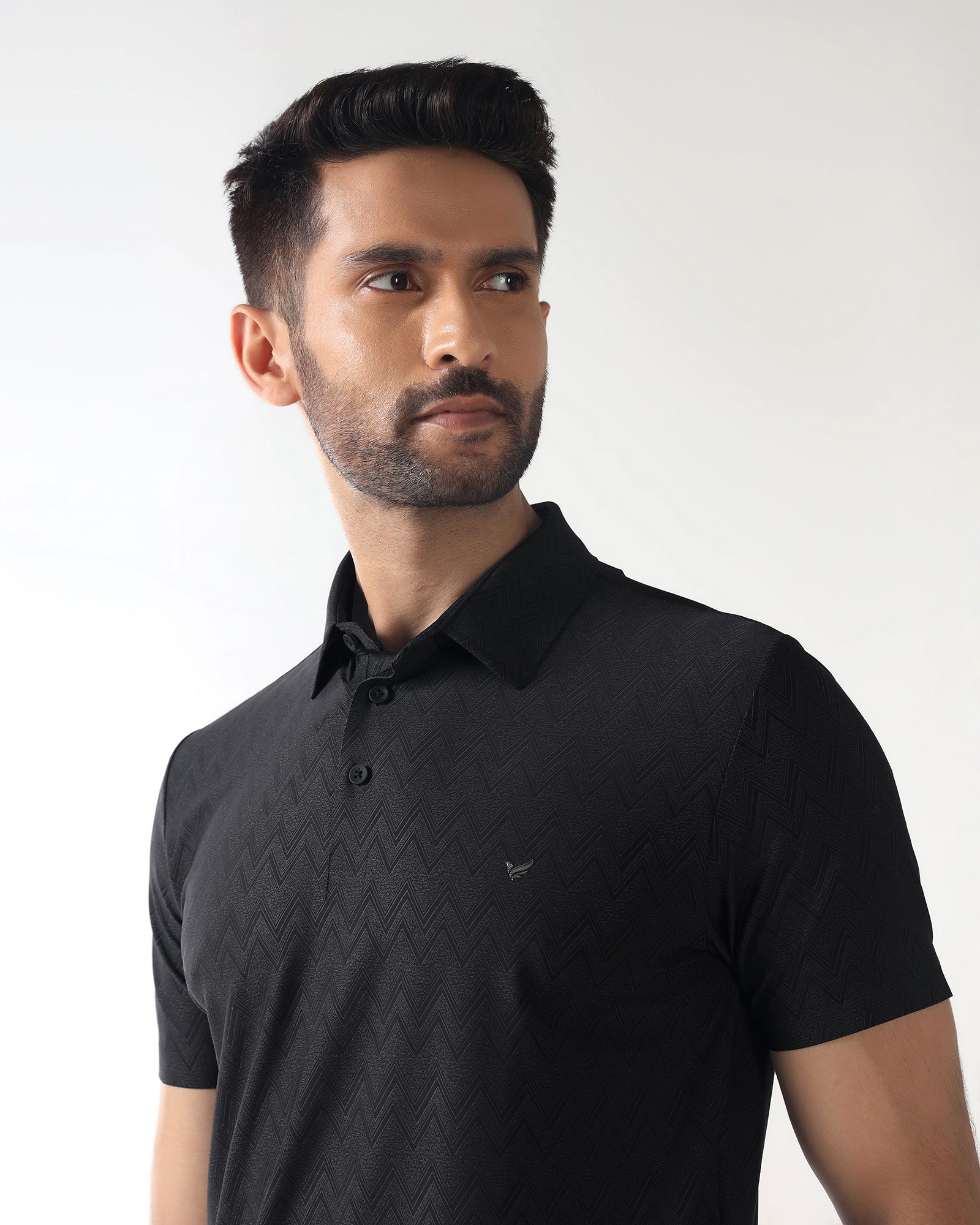 TechPro Polo Black Textured T-Shirt - Molar