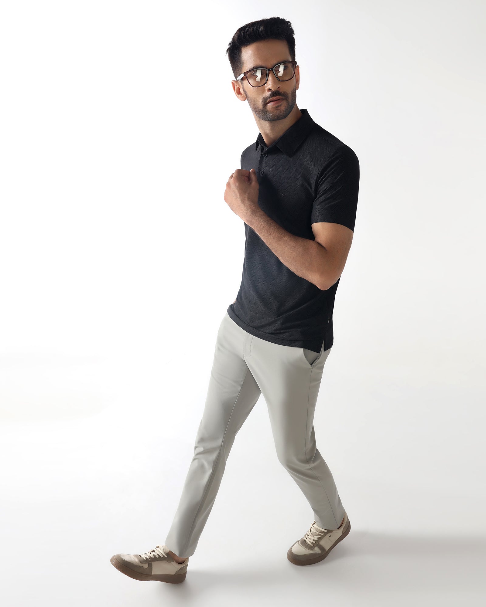 TechPro Polo Black Textured T-Shirt - Molar