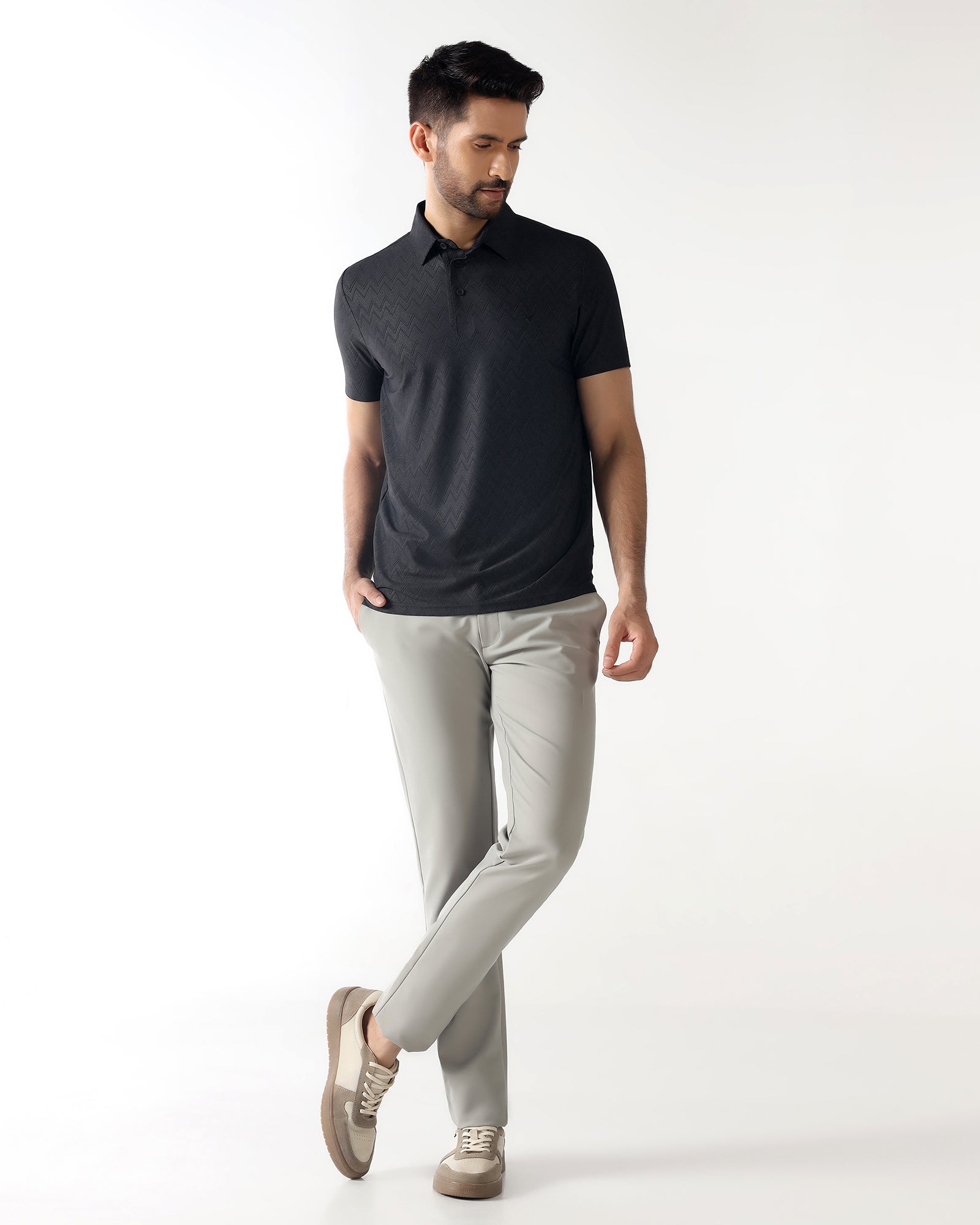 TechPro Polo Black Textured T-Shirt - Molar