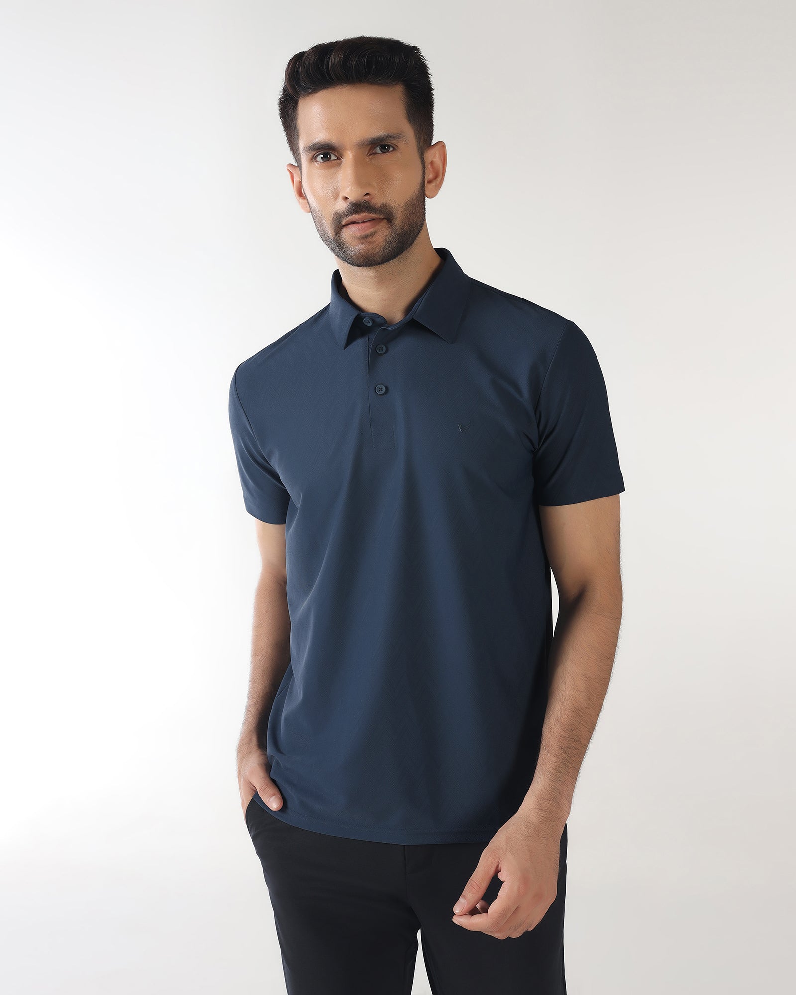 TechPro Polo Blue Textured T-Shirt - Molar