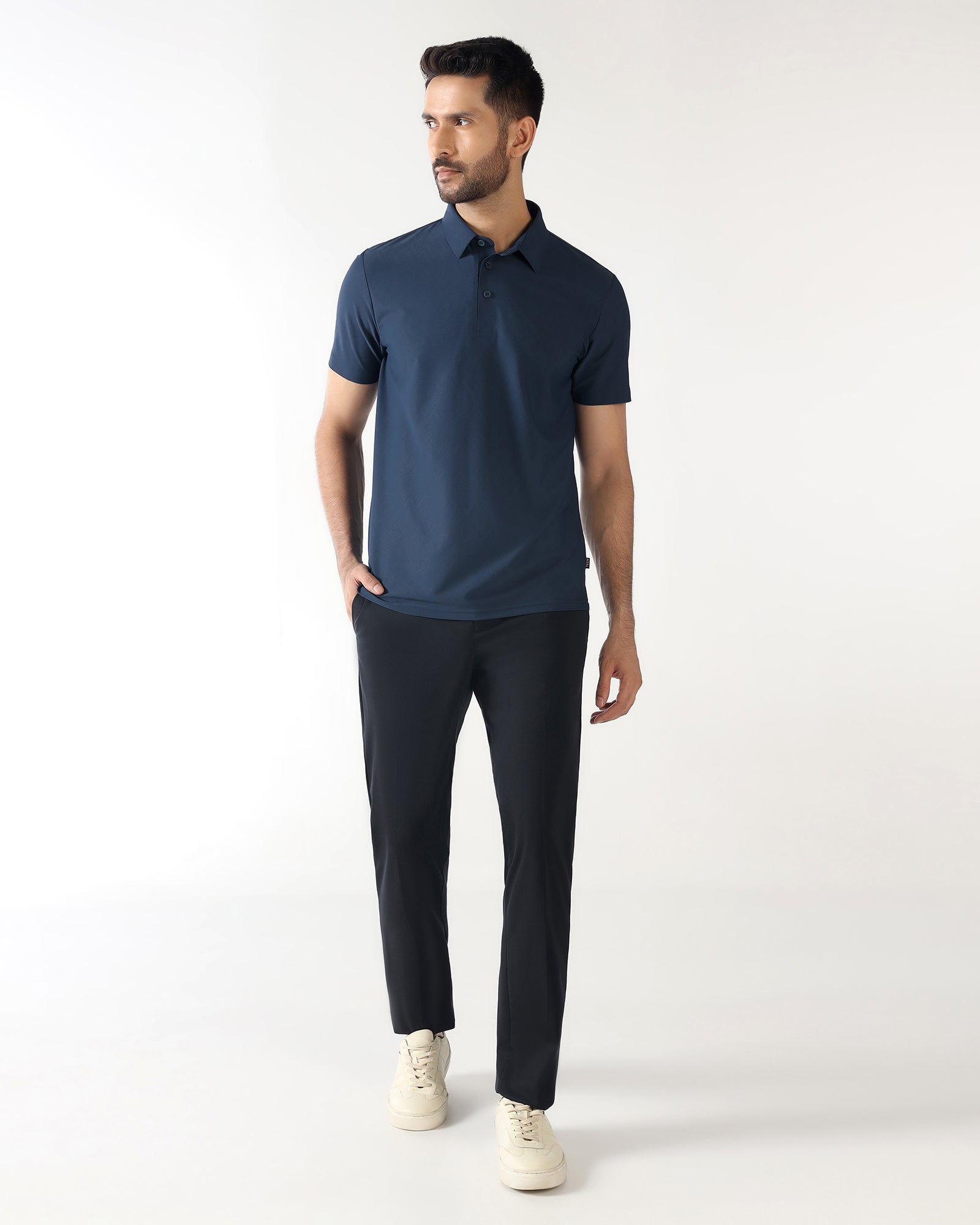 TechPro Polo Blue Textured T-Shirt - Molar