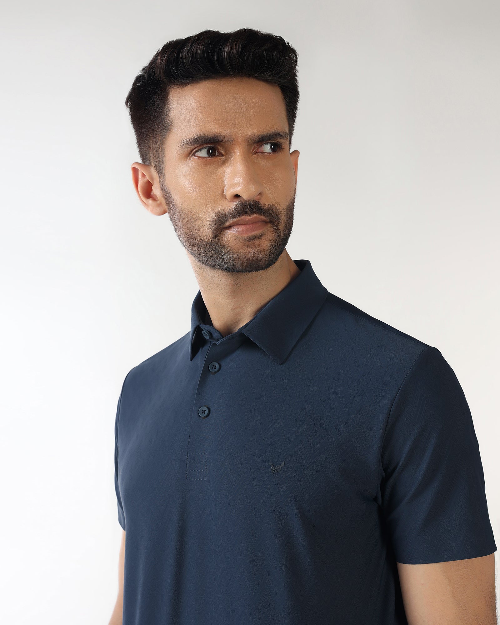 TechPro Polo Blue Textured T-Shirt - Molar