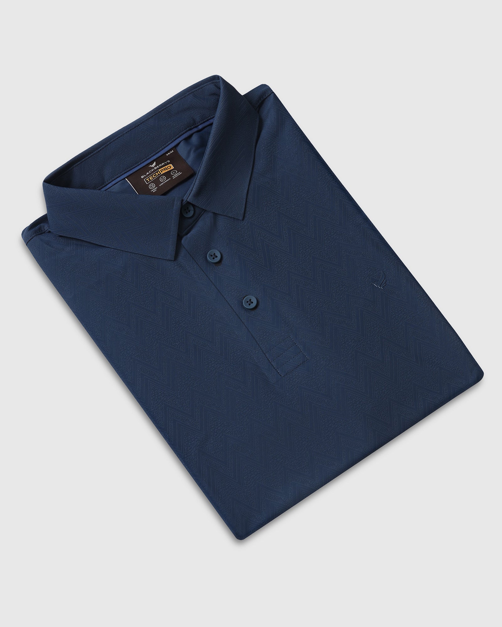 TechPro Polo Blue Textured T-Shirt - Molar