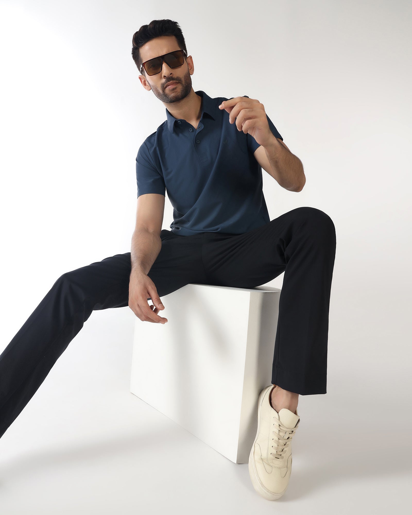 TechPro Polo Blue Textured T-Shirt - Molar