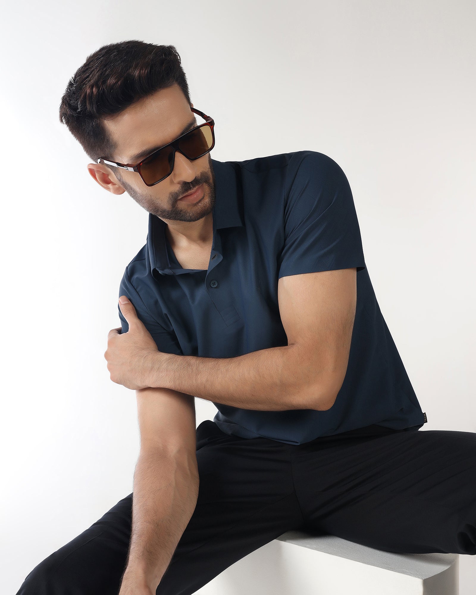 TechPro Polo Blue Textured T-Shirt - Molar