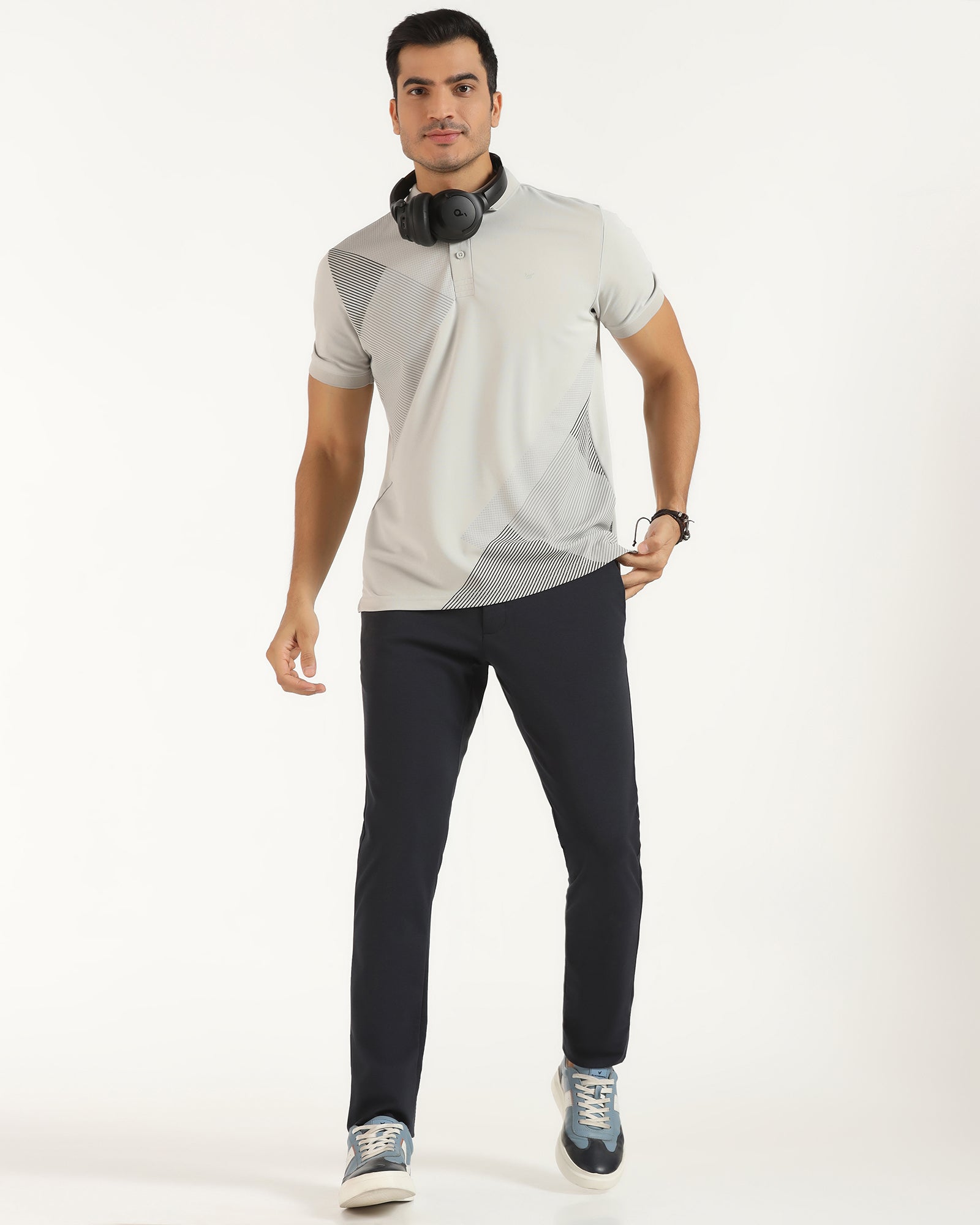 TechPro Polo Grey Printed T-Shirt - Walk