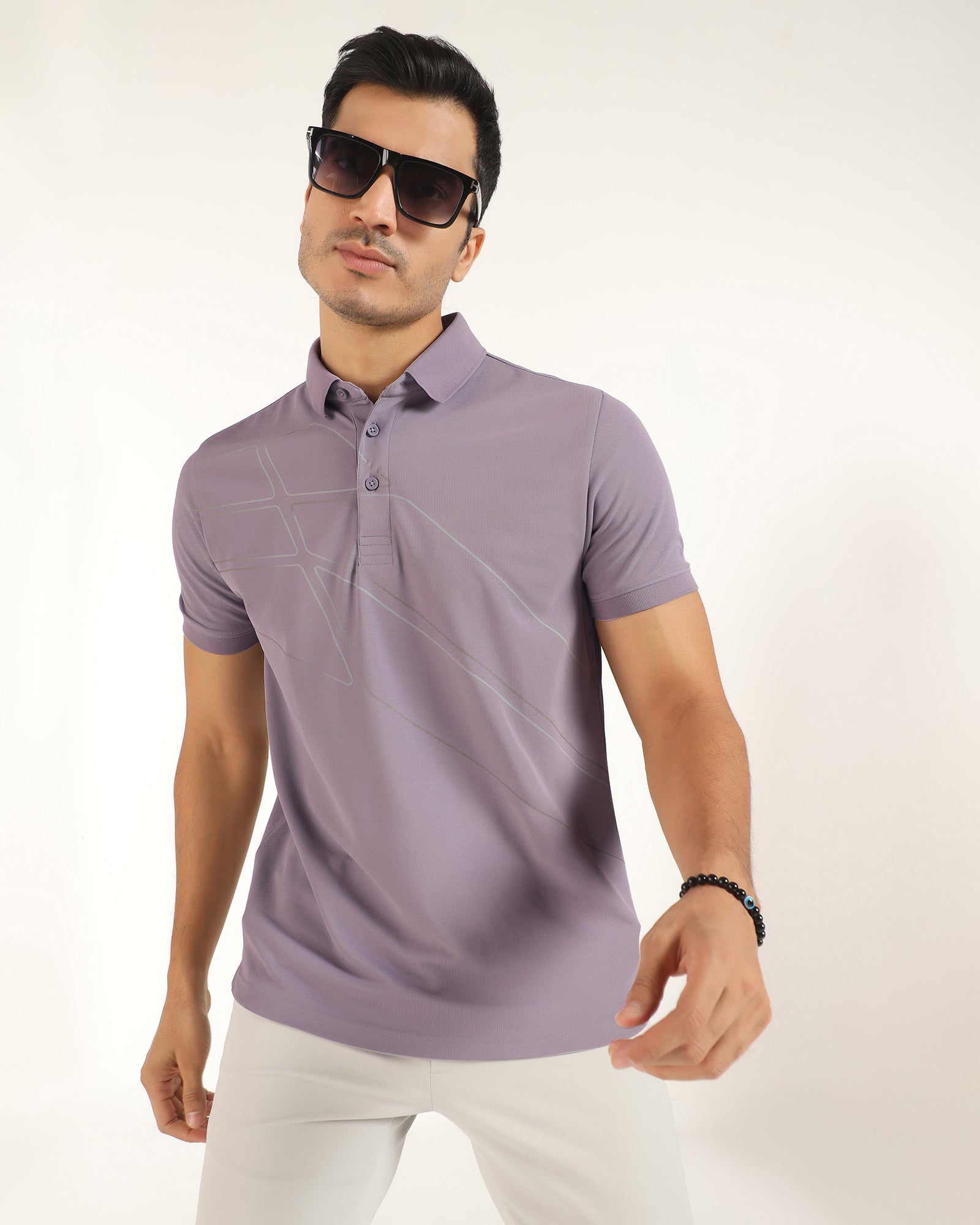 TechPro Polo Light Purple Printed T-Shirt - Slash