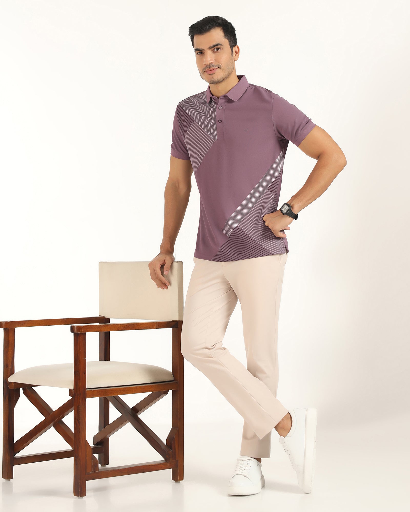 TechPro Polo Mauve Printed T-Shirt - Walk