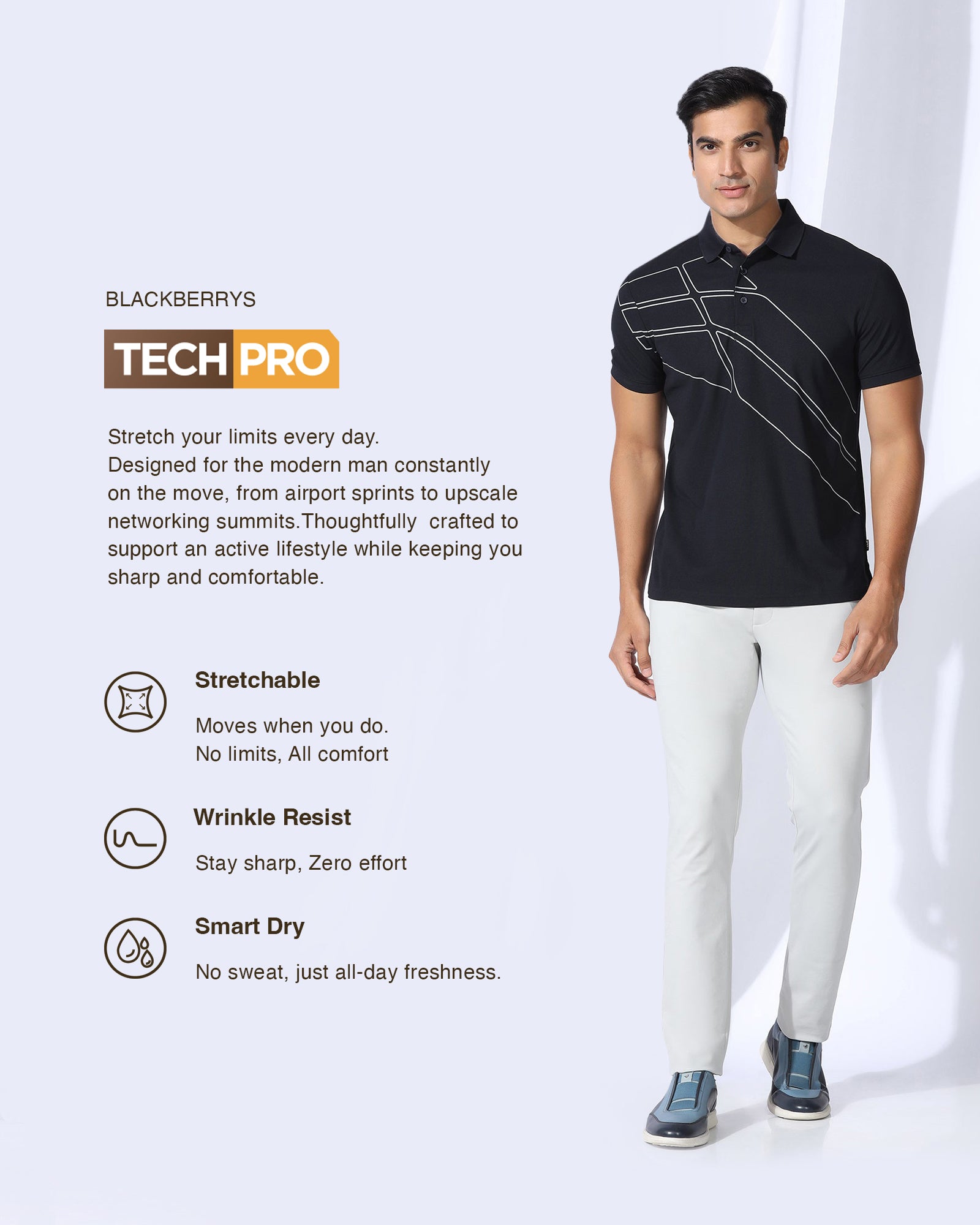 TechPro Polo Navy Printed T-Shirt - Slash