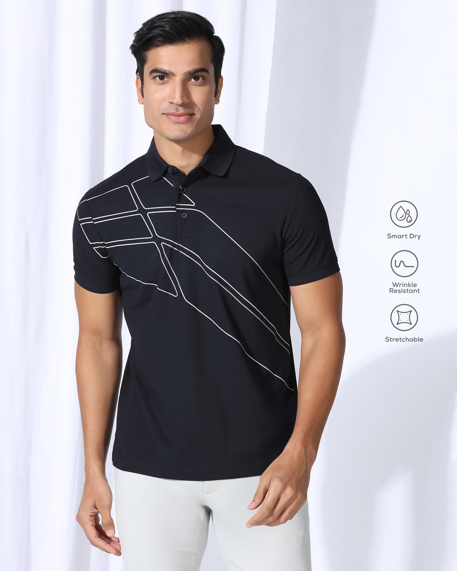 TechPro Polo Navy Printed T-Shirt - Slash