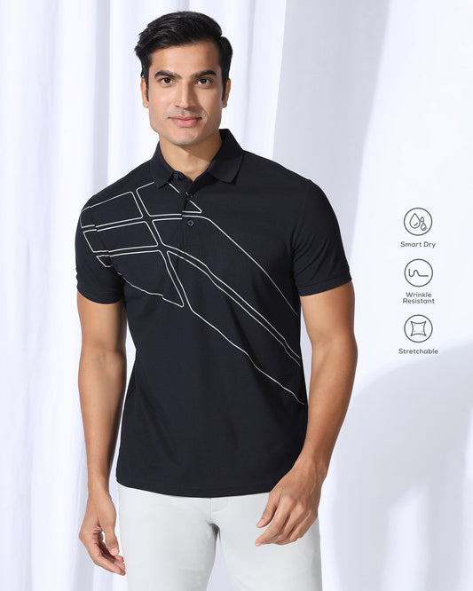 TechPro Polo Navy Printed T-Shirt - Slash