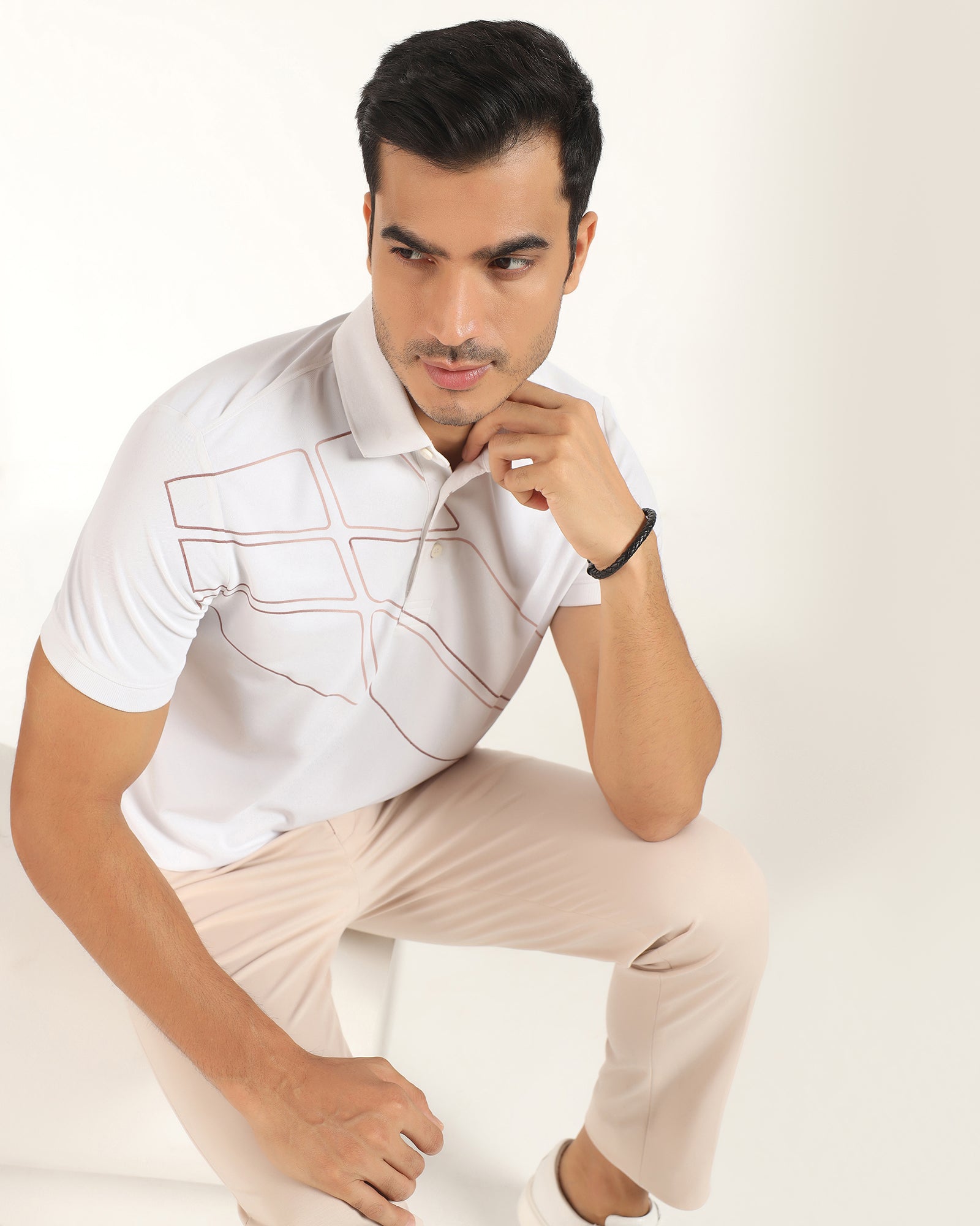 TechPro Polo White Printed T-Shirt - Slash