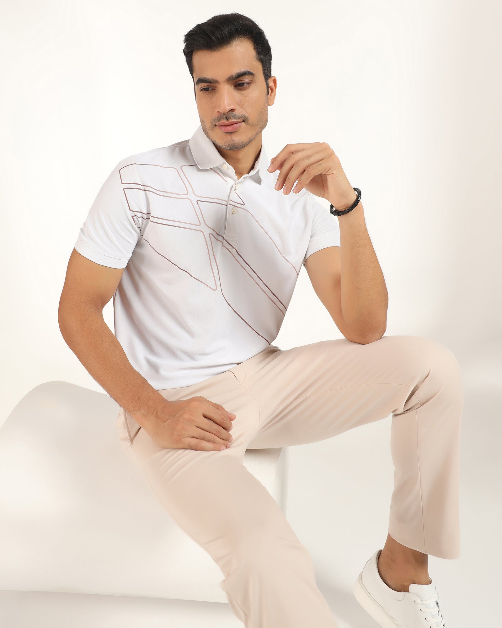 TechPro Polo White Printed T-Shirt - Slash