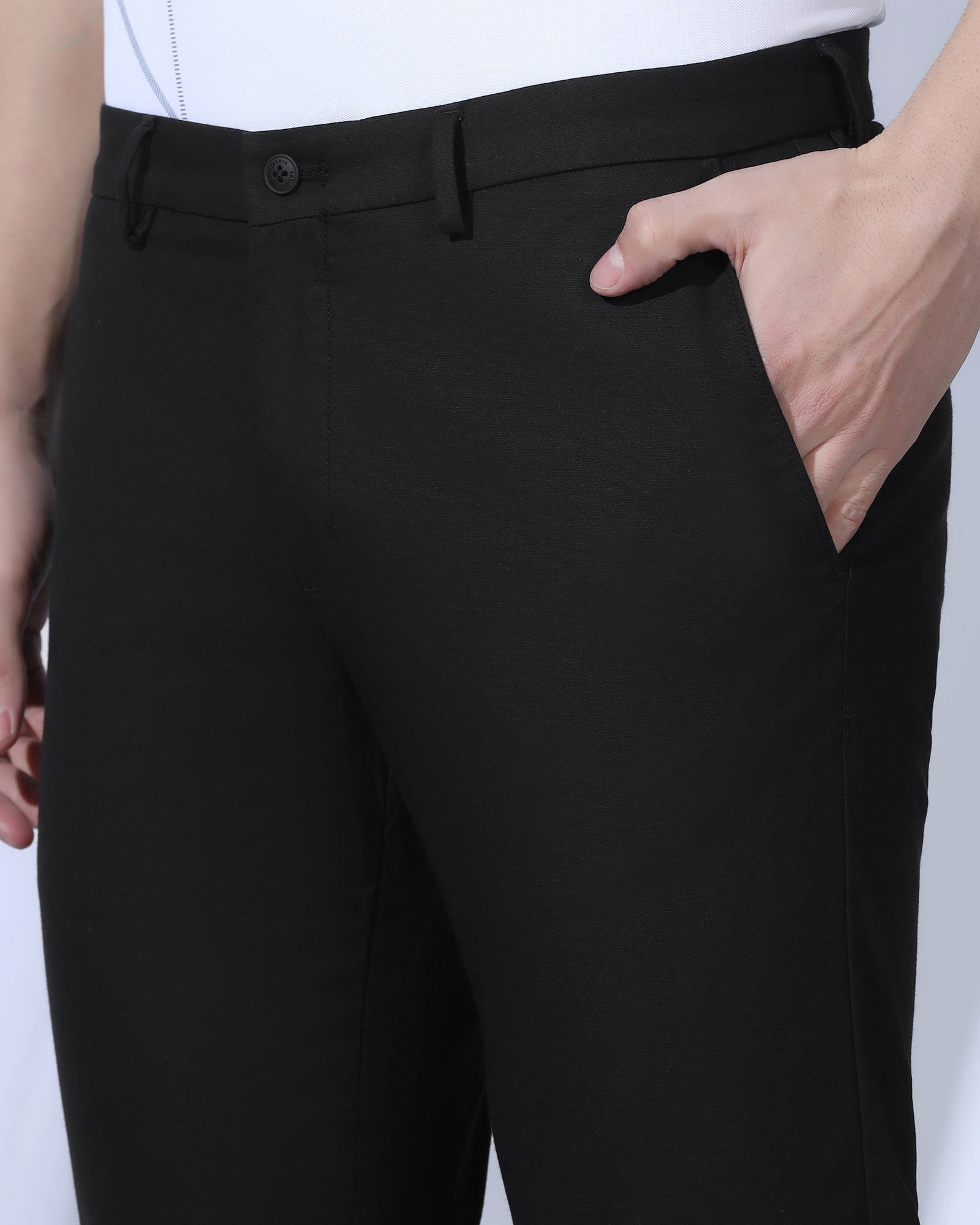 TechPro Slim Comfort B-95 Casual Black Solid Khakis - Androit