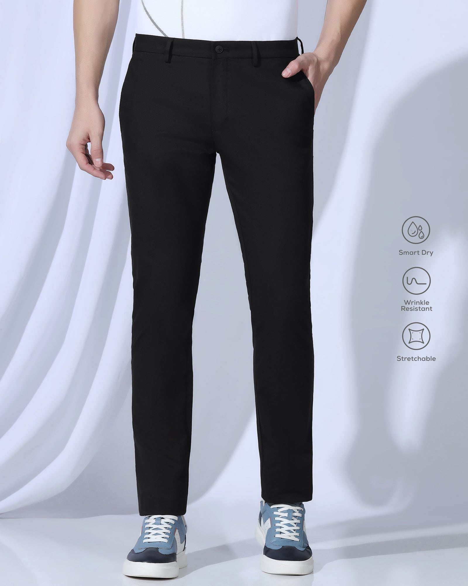 TechPro Slim Comfort B-95 Casual Black Solid Khakis - Androit