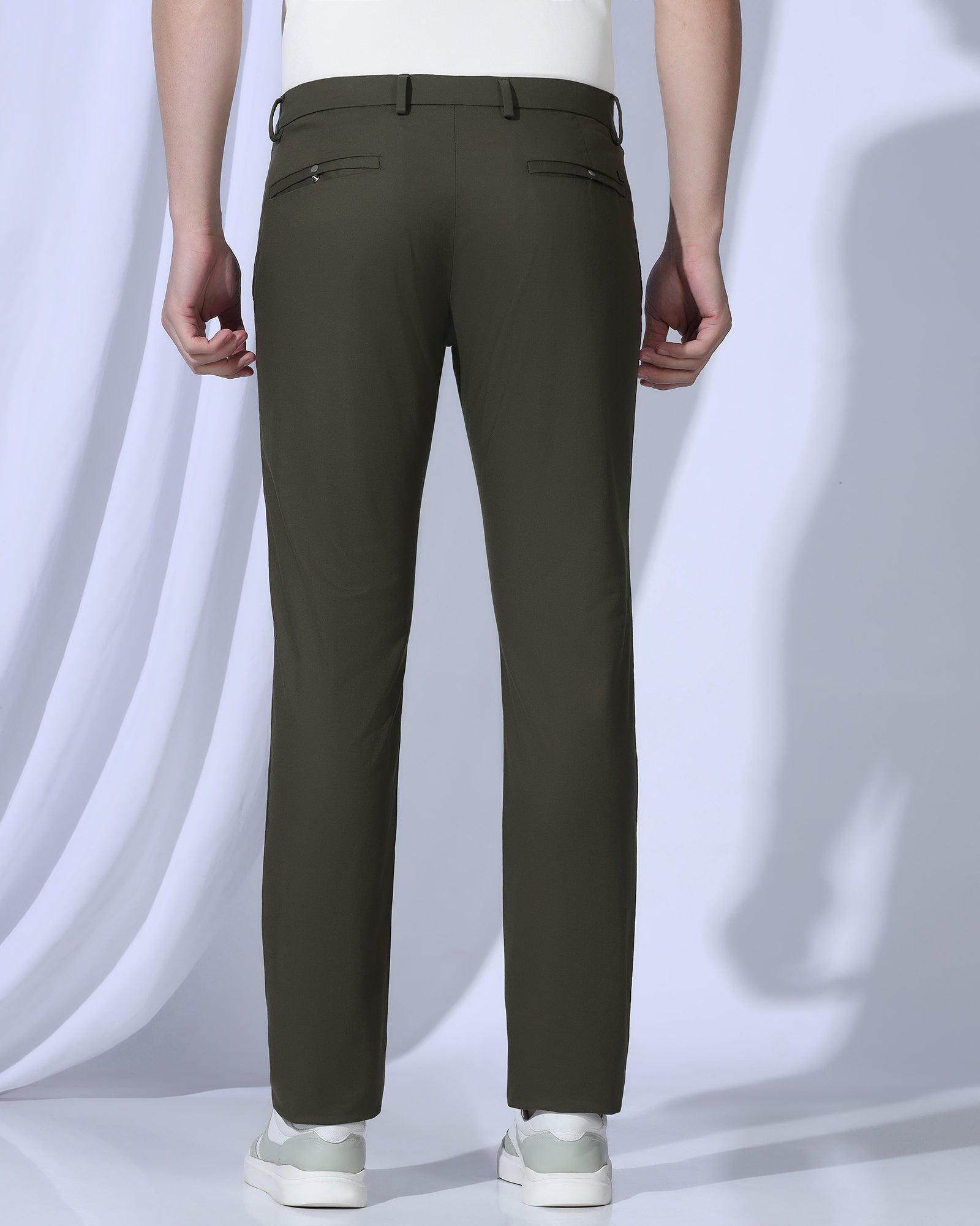 TechPro Slim Comfort B-95 Casual Dark Olive Solid Khakis - Androit