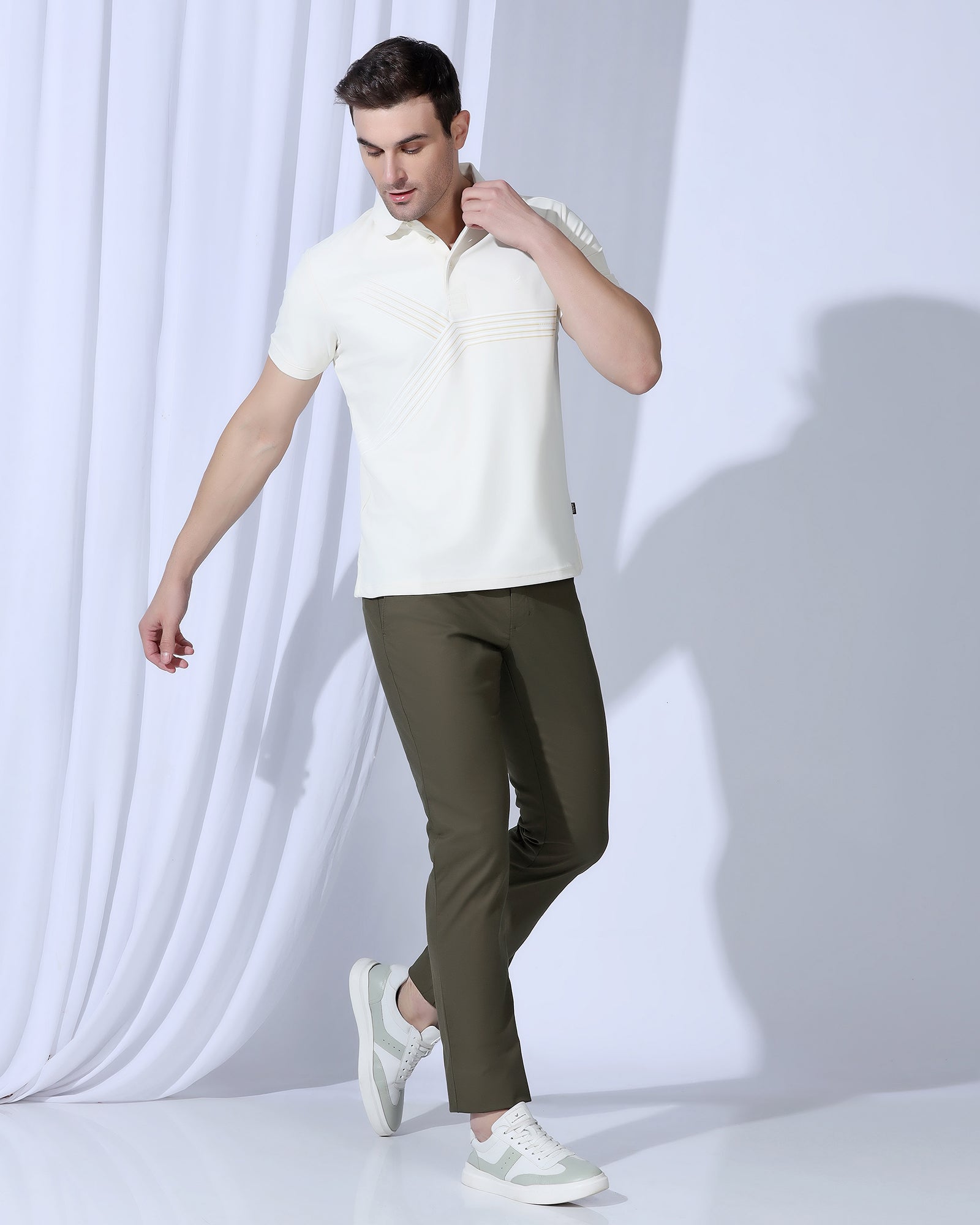 TechPro Slim Comfort B-95 Casual Dark Olive Solid Khakis - Androit