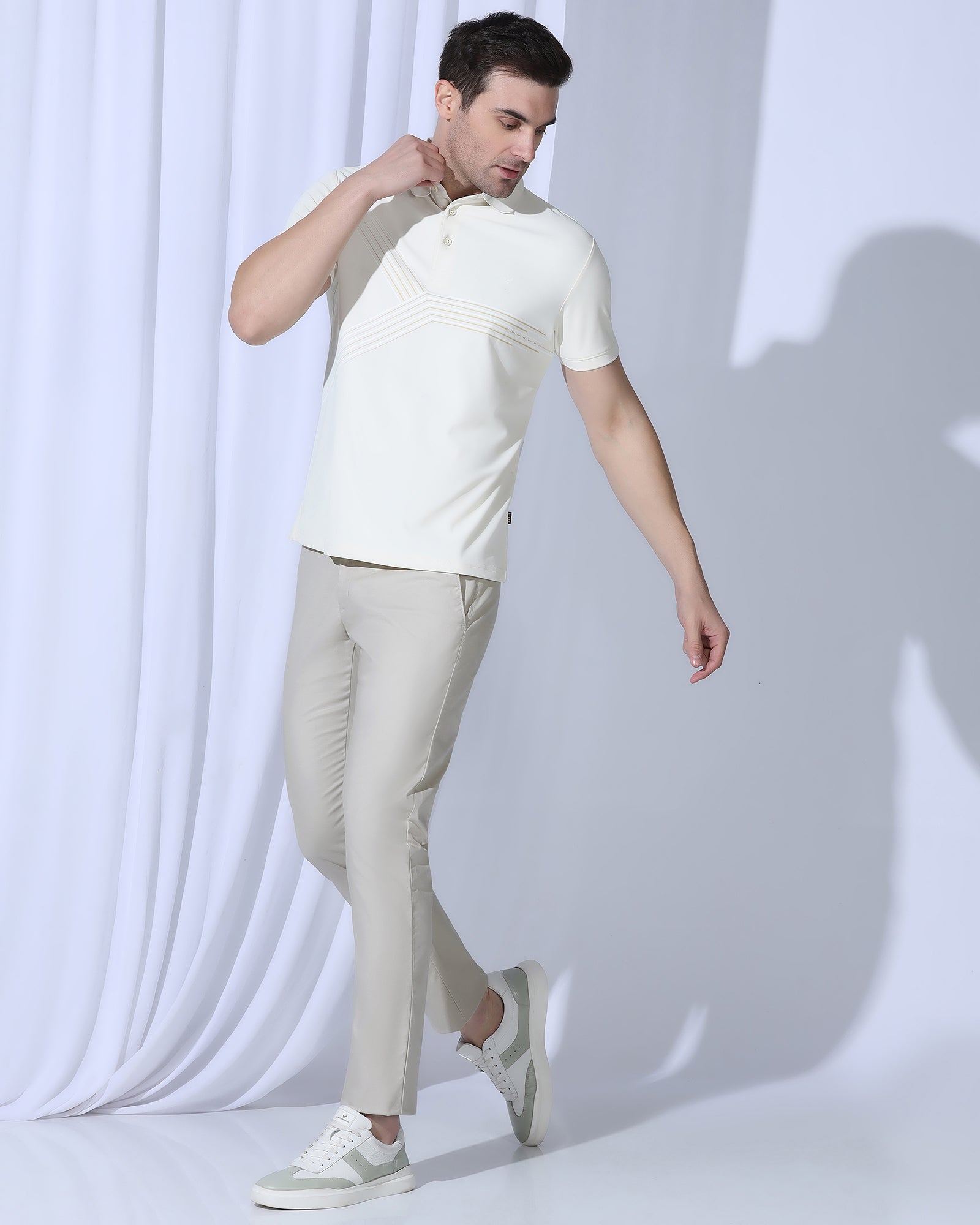 TechPro Slim Comfort B-95 Casual Stone Beige Solid Khakis - Androit