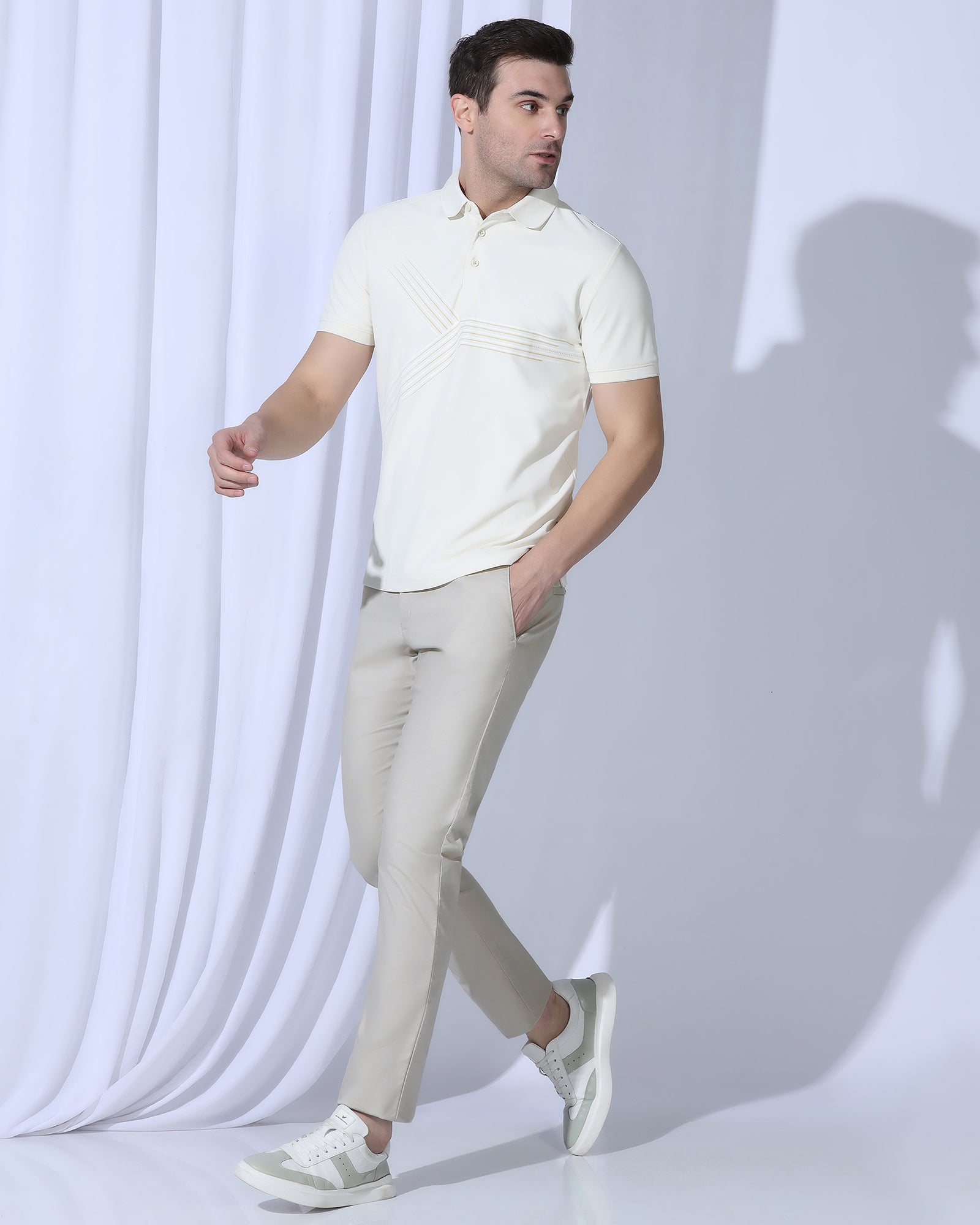 TechPro Slim Comfort B-95 Casual Stone Beige Solid Khakis - Androit