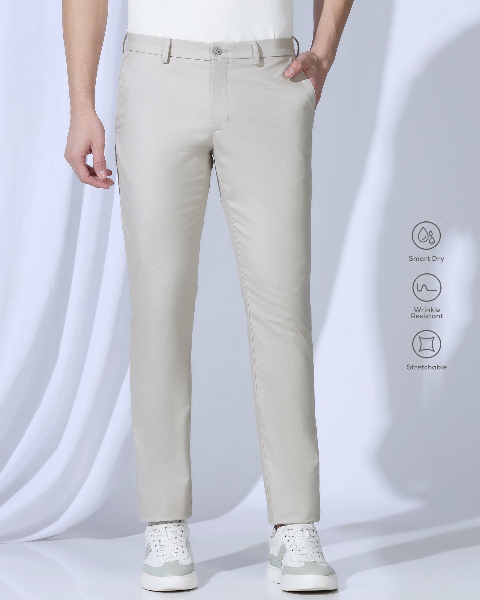 TechPro Slim Comfort B-95 Casual Stone Beige Solid Khakis - Androit
