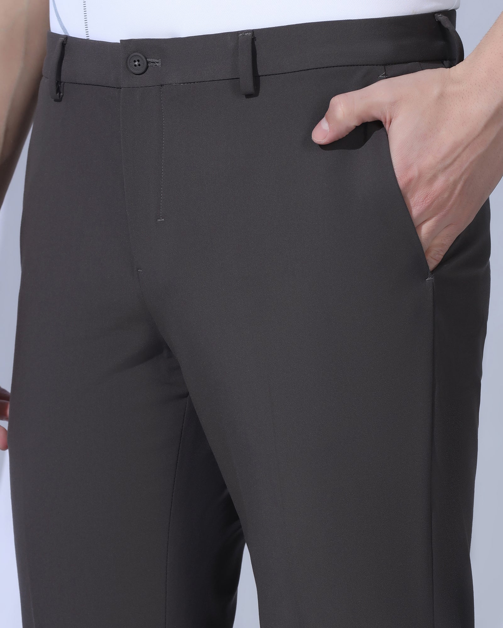 TechPro Slim Comfort B-95 Formal Dark Brown Solid Trouser - Creed