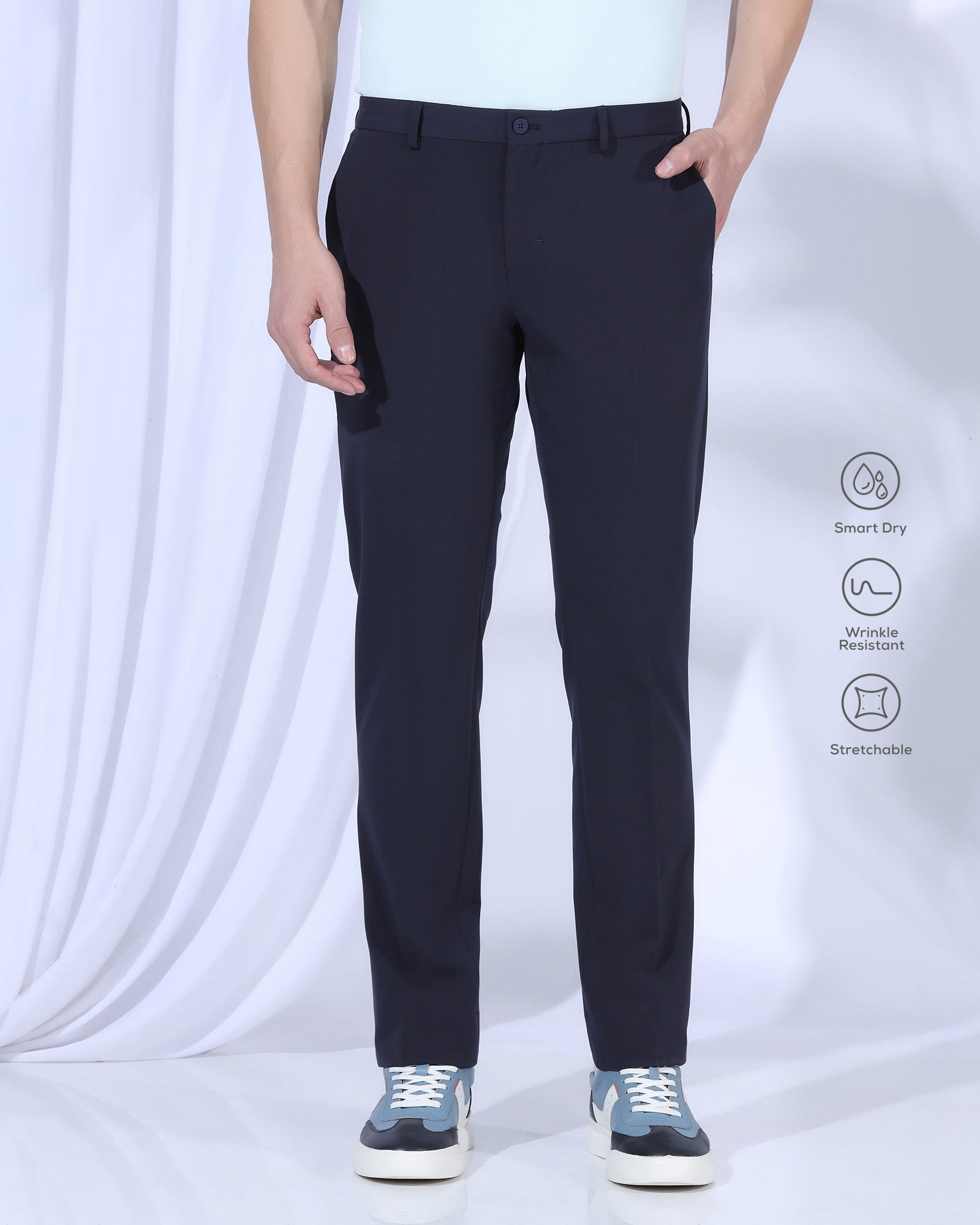 TechPro Slim Comfort B-95 Formal Navy Solid Trouser - Creed