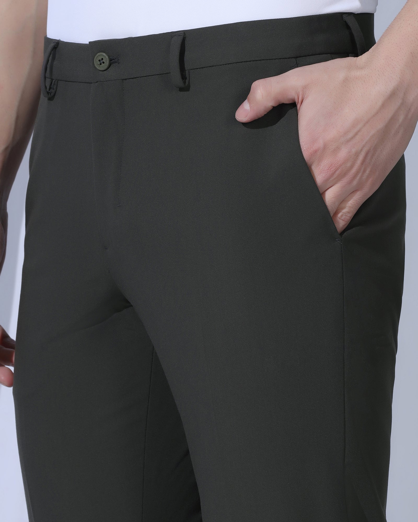TechPro Slim Comfort B-95 Formal Olive Solid Trouser - Creed