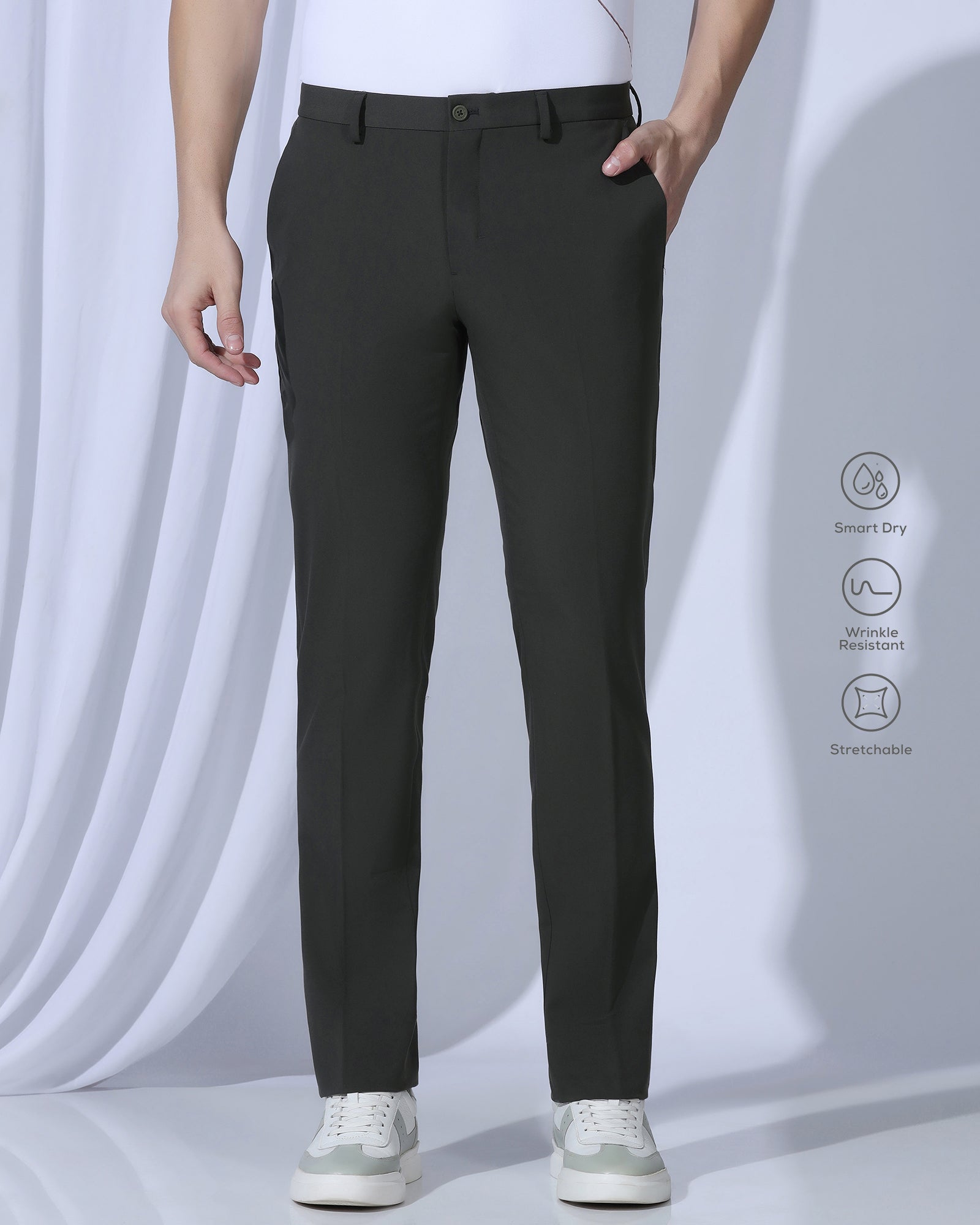 TechPro Slim Comfort B-95 Formal Olive Solid Trouser - Creed