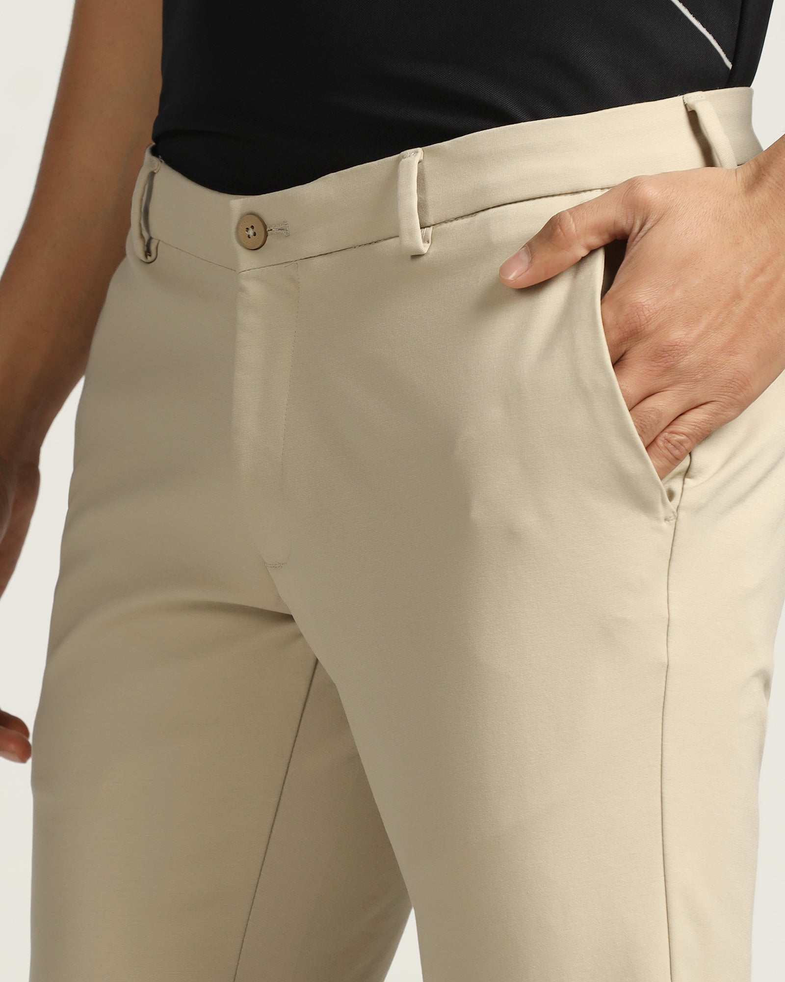 TechPro Slim Fit B-91 Casual Beige Solid Khakis - Ziea