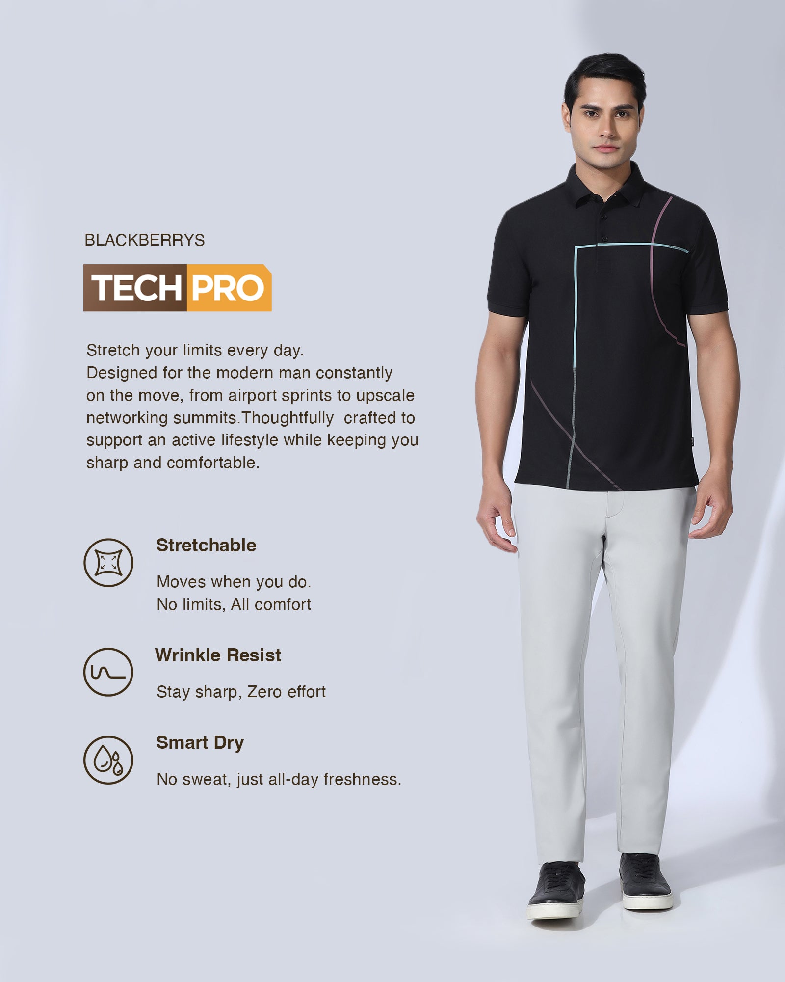 TechPro Slim Fit B-91 Casual Grey Solid Khakis - Gary