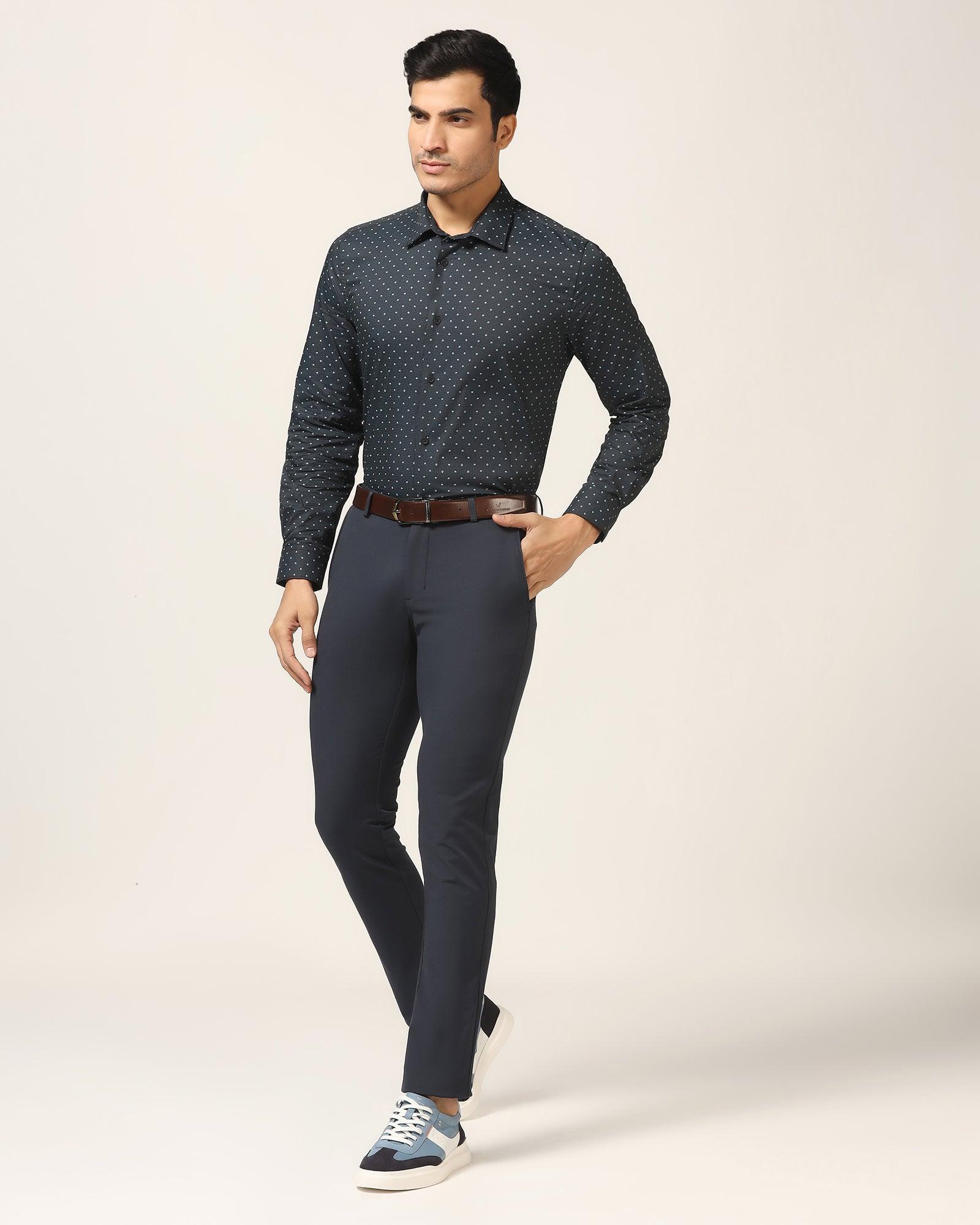 TechPro Slim Fit B-91 Casual Navy Solid Khaki - Borros - Blackberrys