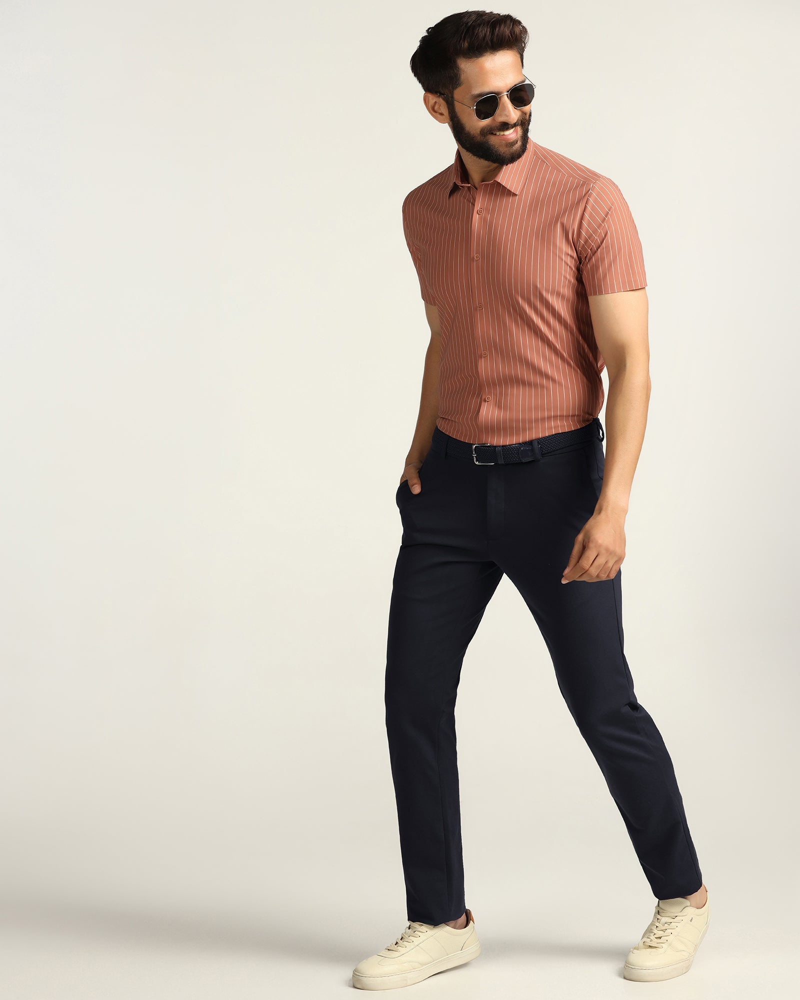 TechPro Slim Fit B-91 Casual Navy Solid Khakis - Ziea