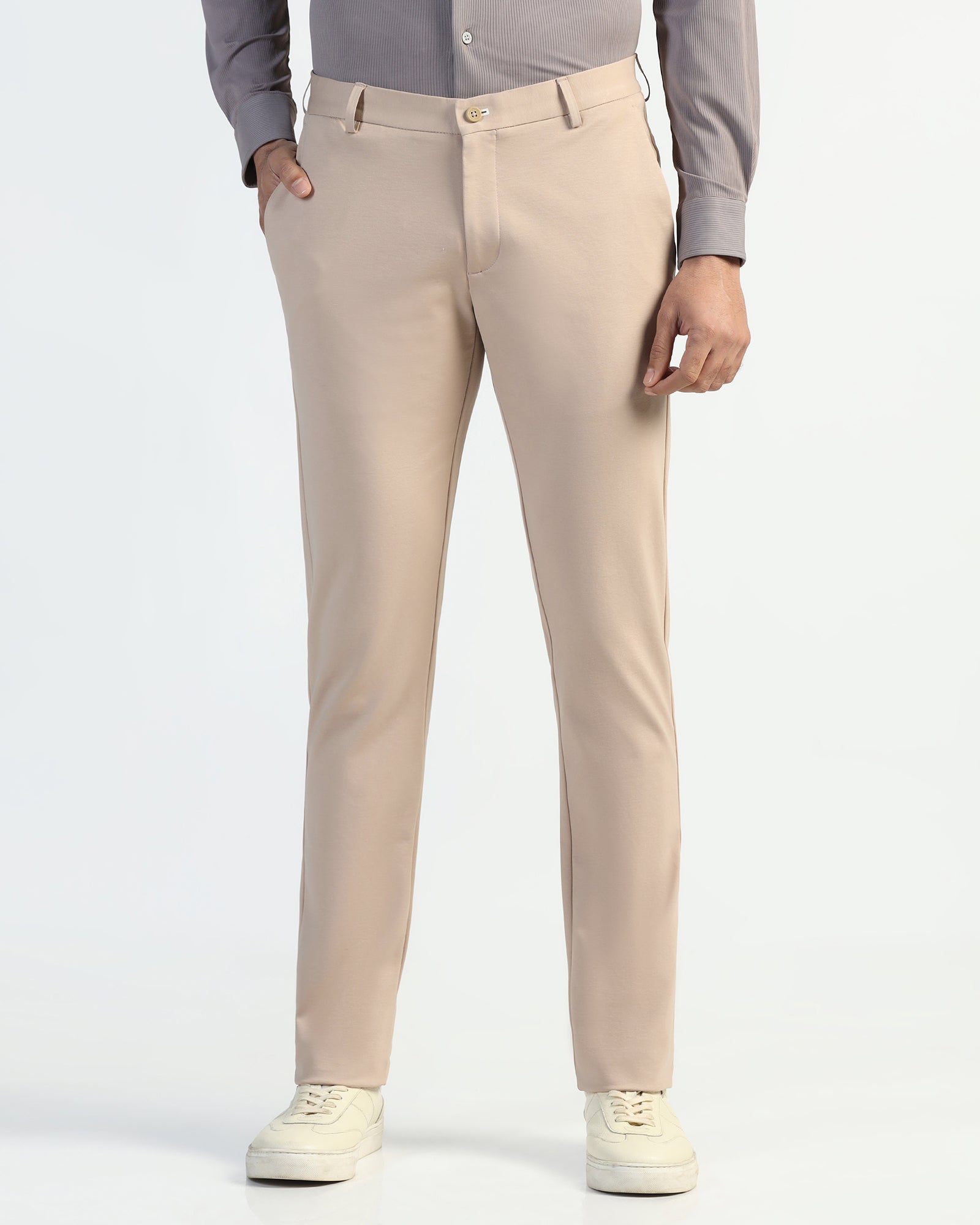 TechPro Slim Fit B-91 Casual Peach Solid Khakis - Ziea