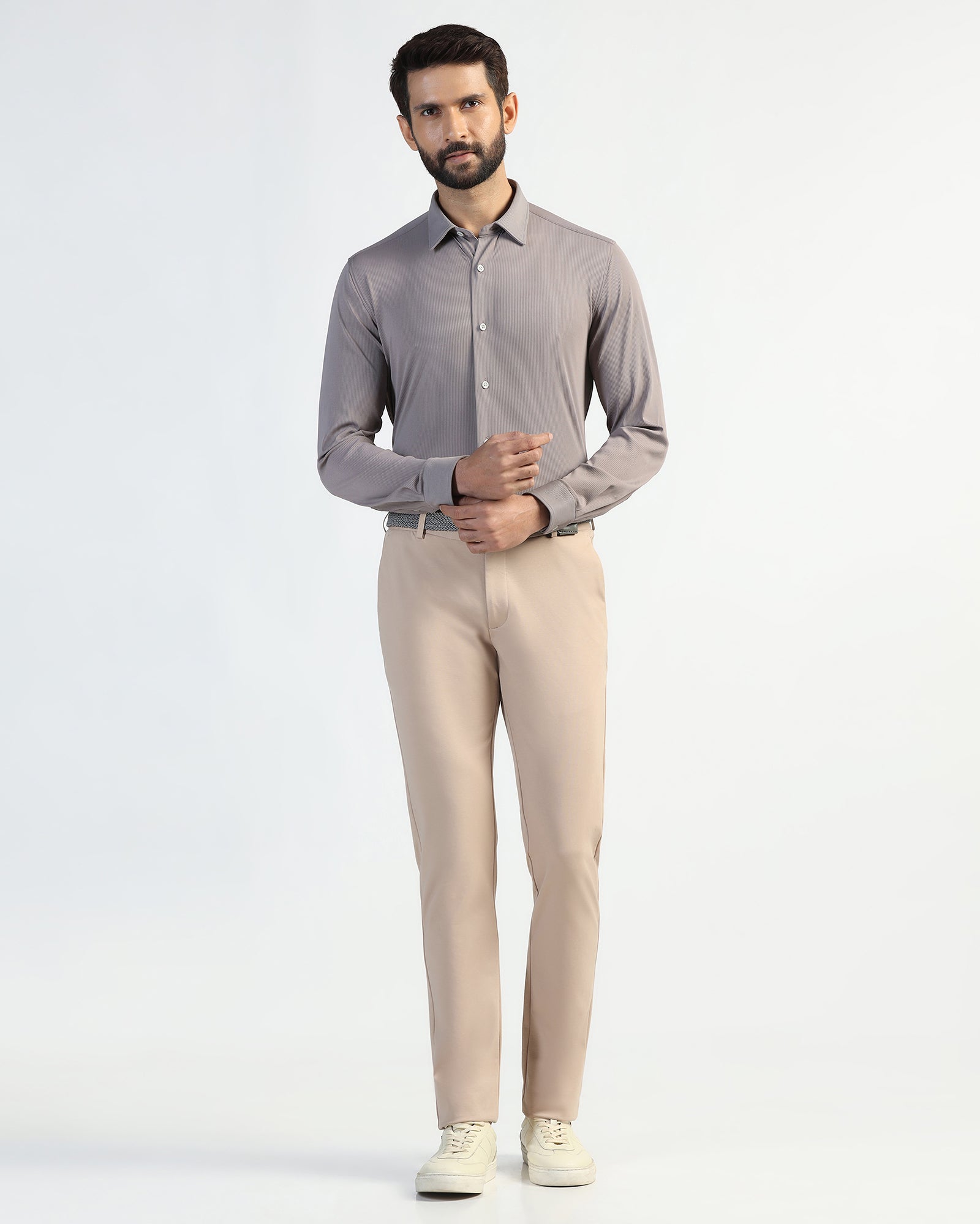 TechPro Slim Fit B-91 Casual Peach Solid Khakis - Ziea