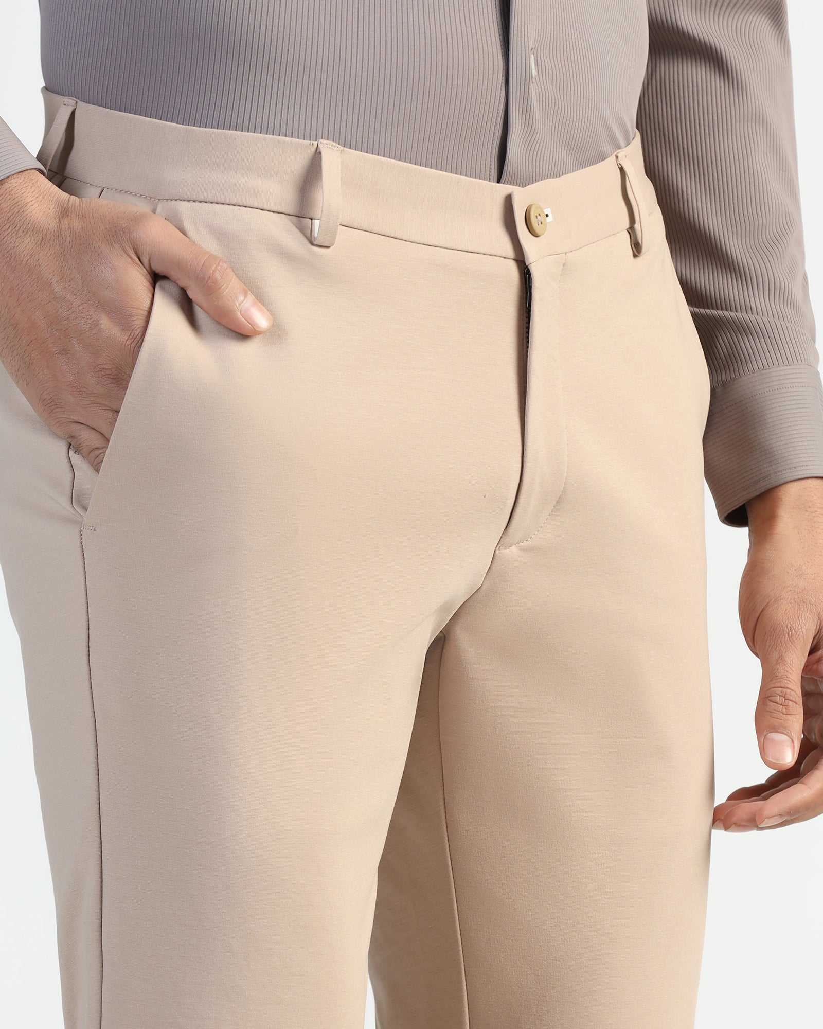 TechPro Slim Fit B-91 Casual Peach Solid Khakis - Ziea