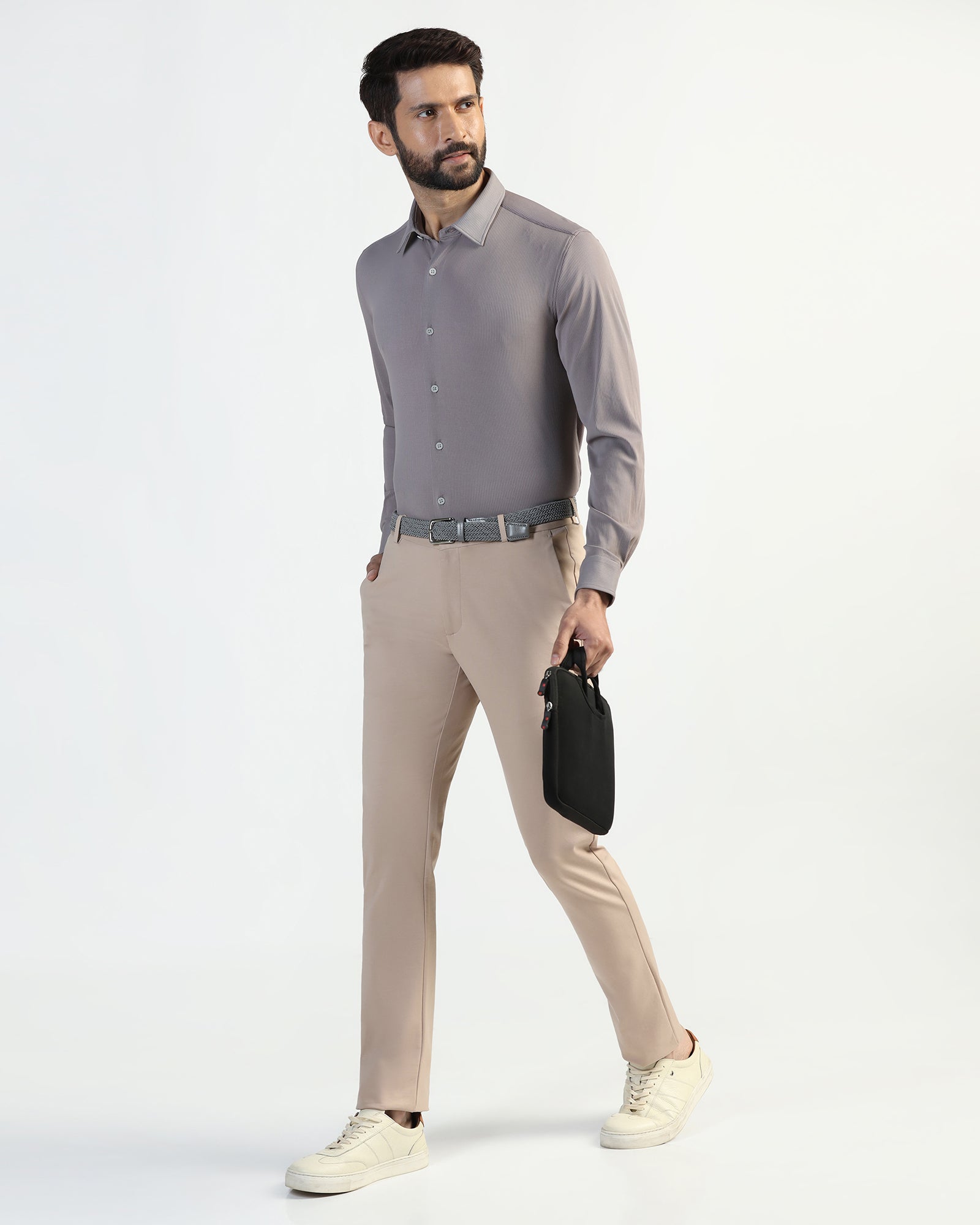 TechPro Slim Fit B-91 Casual Peach Solid Khakis - Ziea