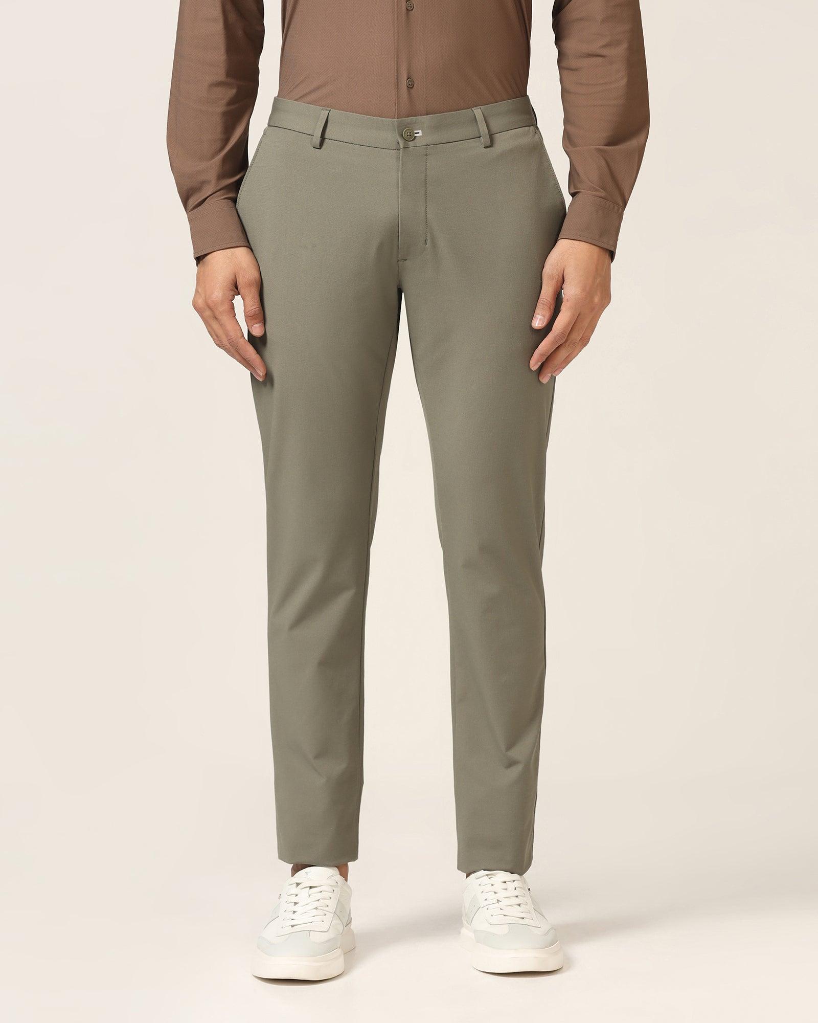 TechPro Slim Fit B-91 Casual Thyme Green Solid Khaki - Borros - Blackberrys