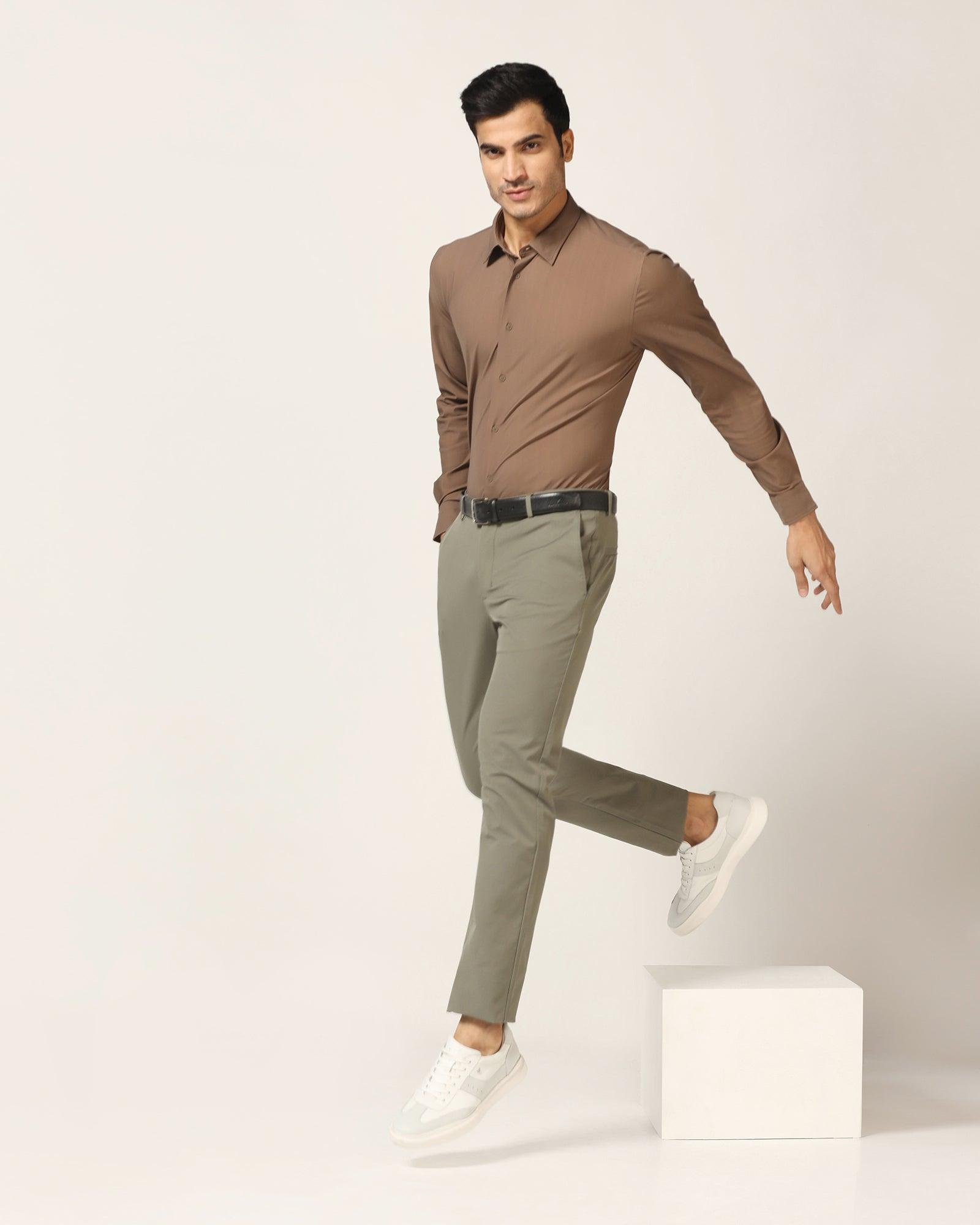 TechPro Slim Fit B-91 Casual Thyme Green Solid Khaki - Borros - Blackberrys