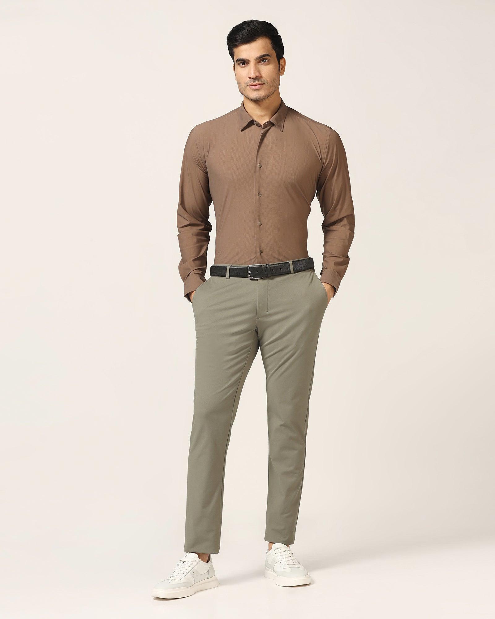 TechPro Slim Fit B-91 Casual Thyme Green Solid Khaki - Borros - Blackberrys