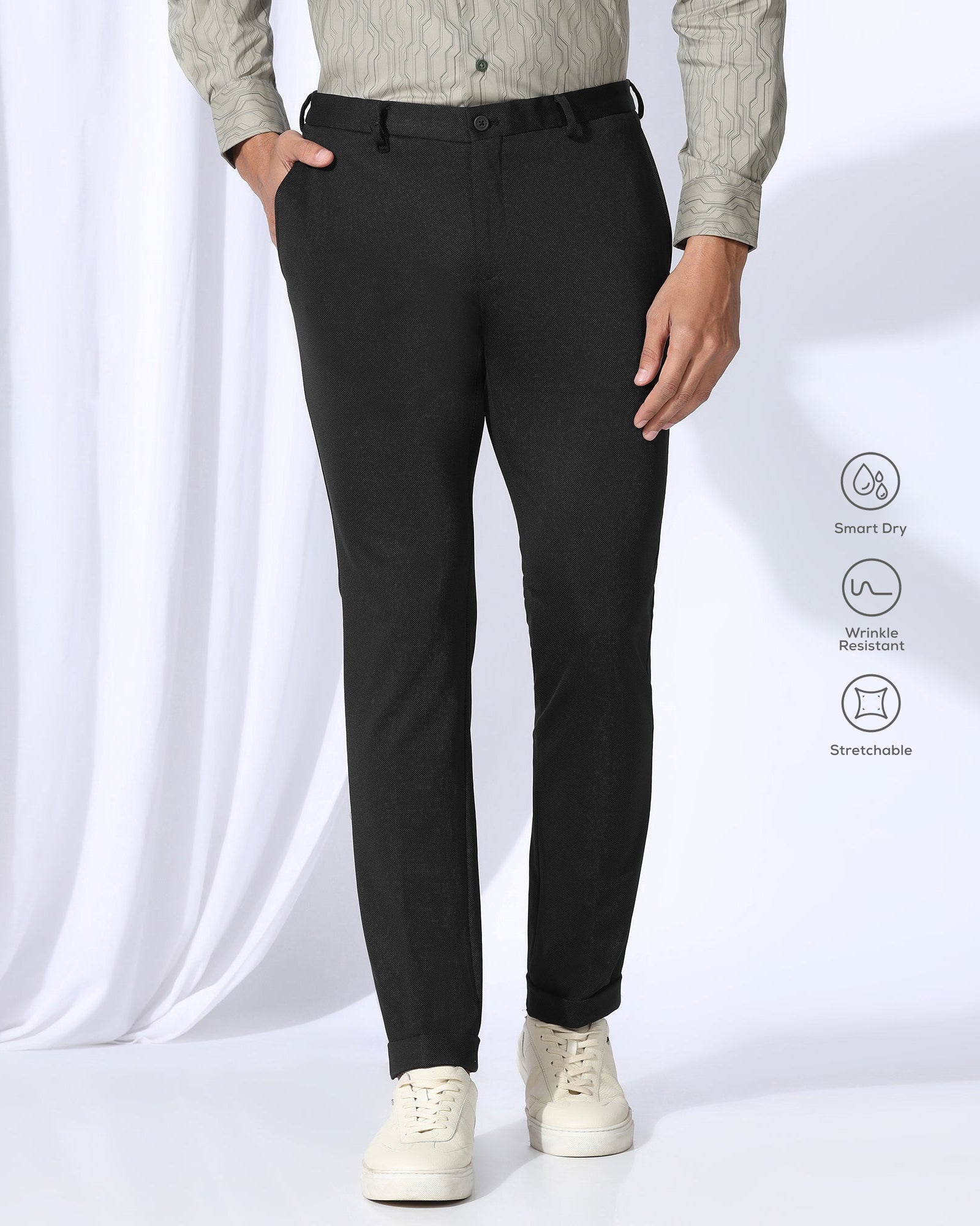 TechPro Slim Fit B-91 Formal Charcoal Textured Trouser - Meteor
