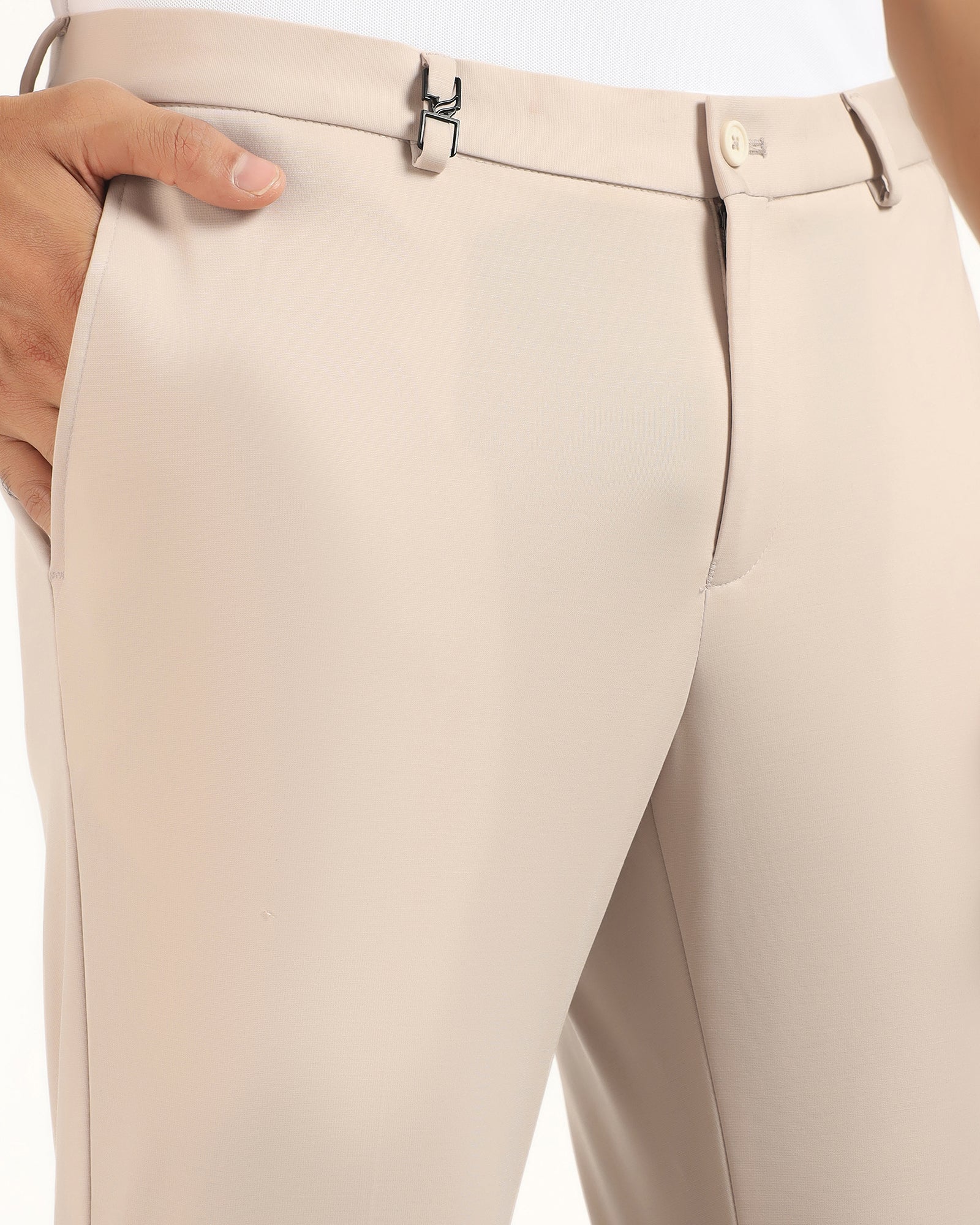 TechPro Slim Fit B-91 Formal Cream Solid Trouser - Explorer