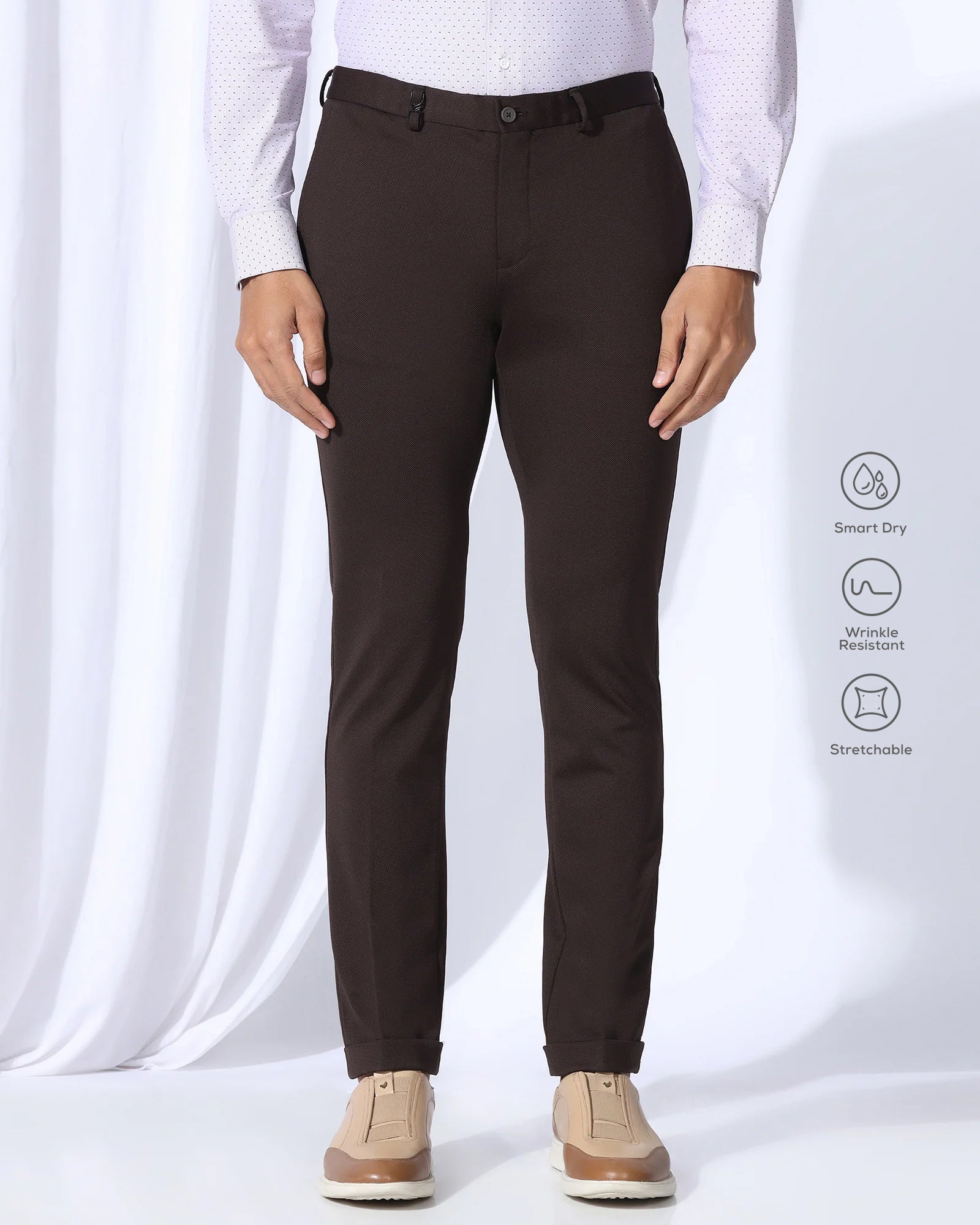 TechPro Slim Fit B-91 Formal Dark Brown Textured Trouser - Meteor