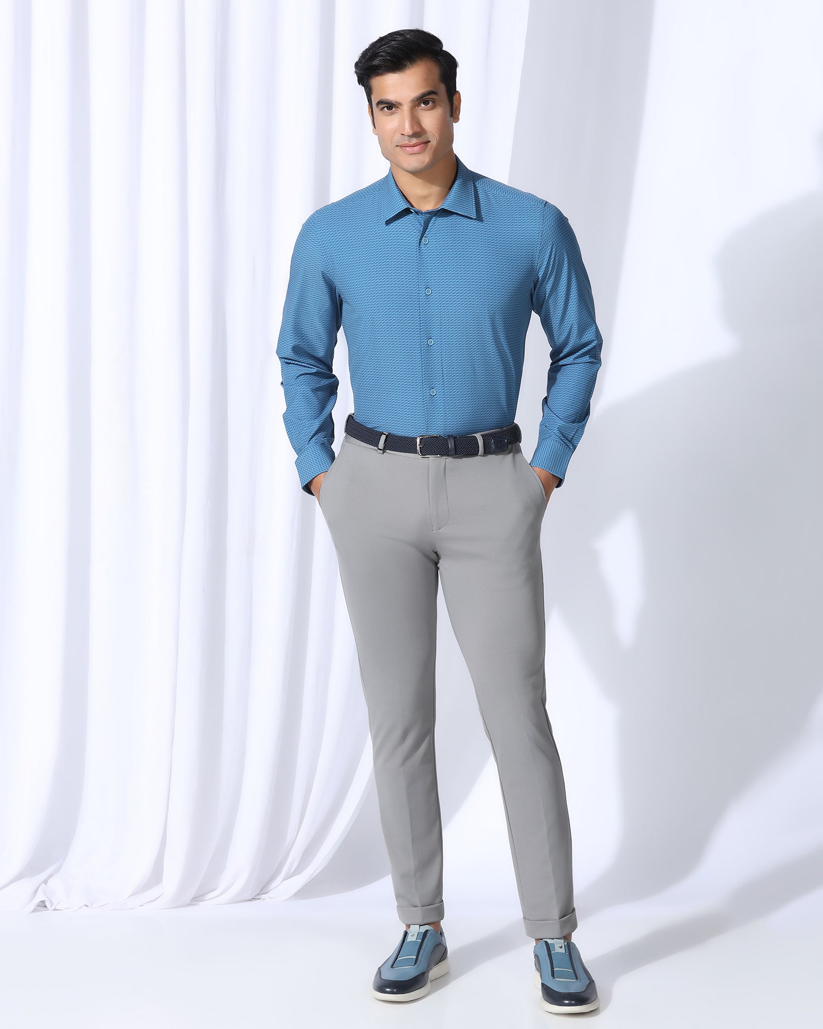TechPro Slim Fit B-91 Formal Grey Textured Trouser - Meteor
