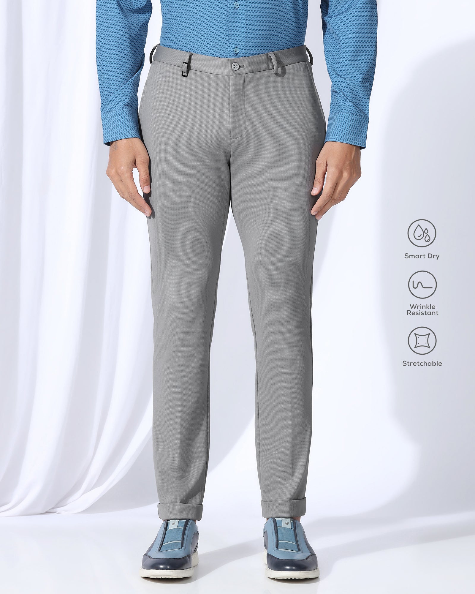 TechPro Slim Fit B-91 Formal Grey Textured Trouser - Meteor