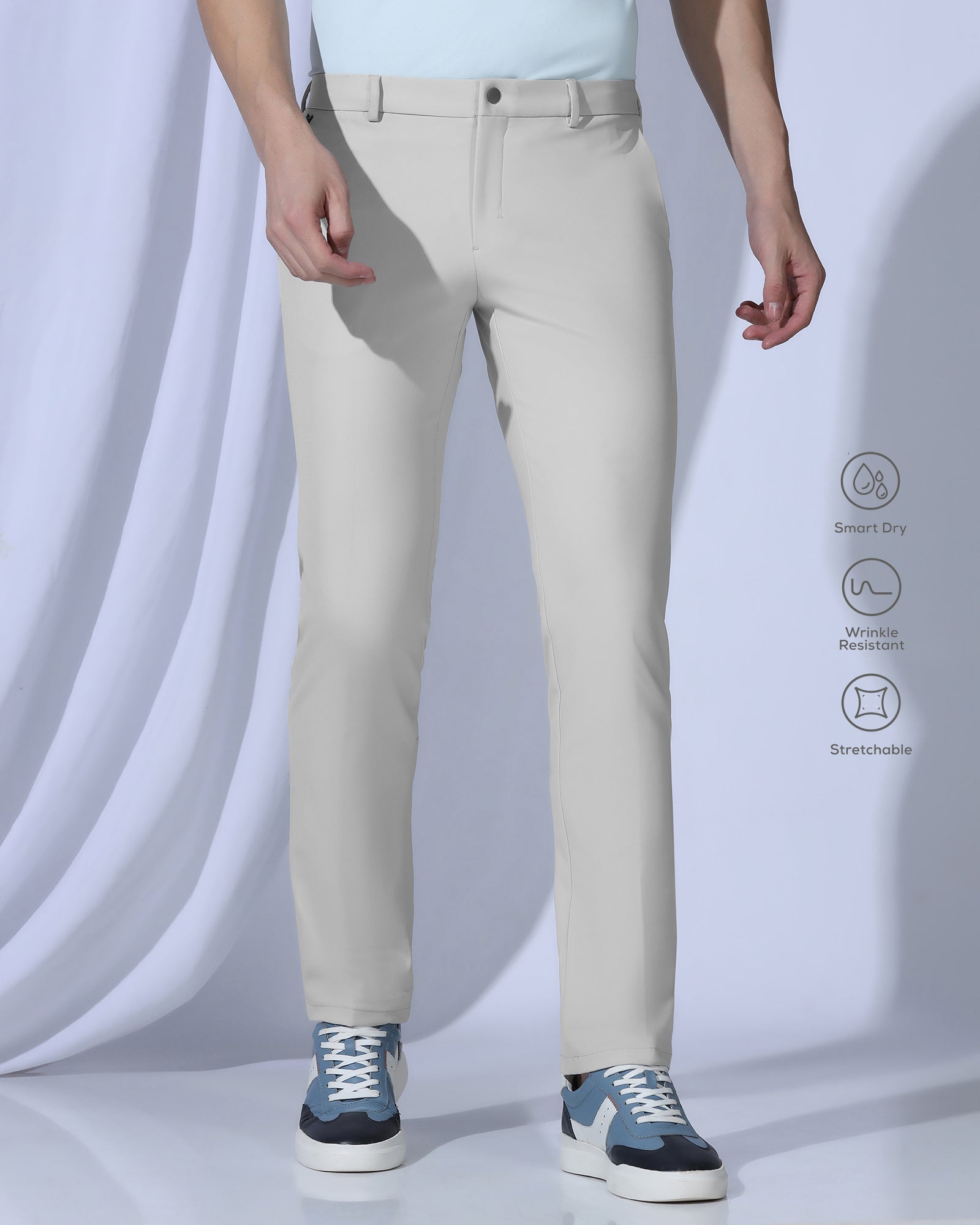 TechPro Slim Fit B-91 Formal Light Grey Solid Trouser - Ashley