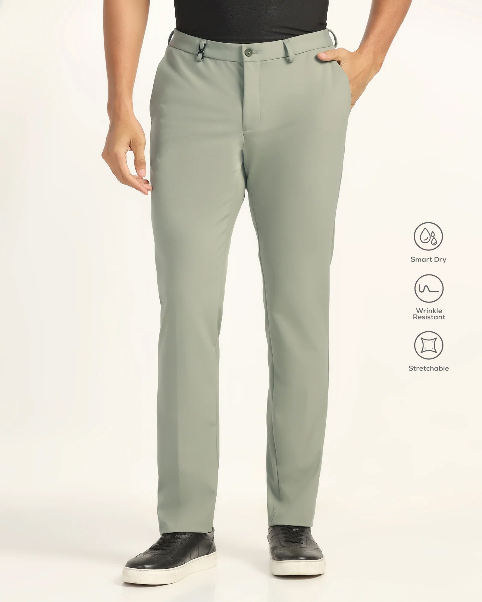 TechPro Slim Fit B-91 Formal Light Olive Solid Trouser - Ashley