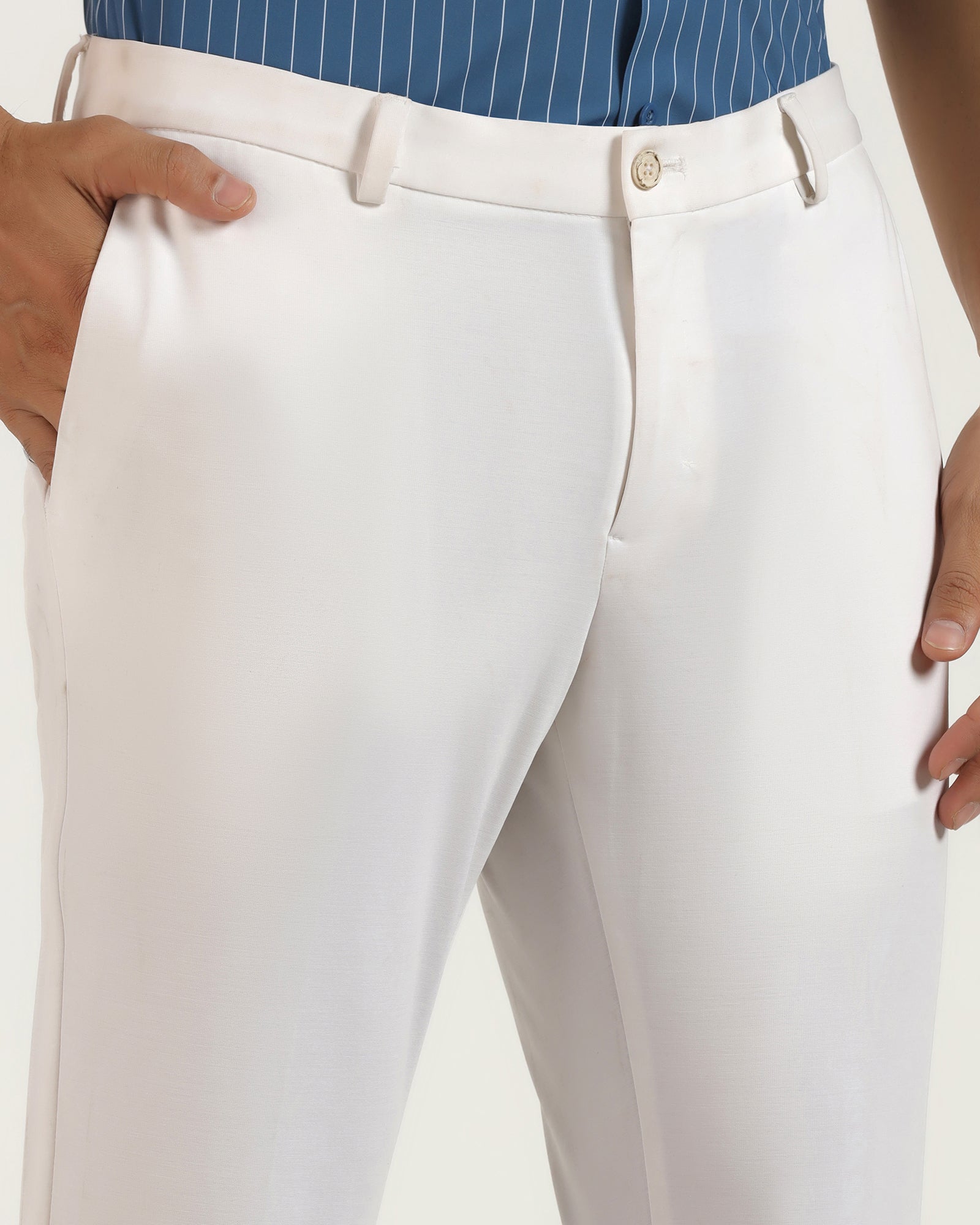 TechPro Slim Fit B-91 Formal White Solid Trouser - Explorer