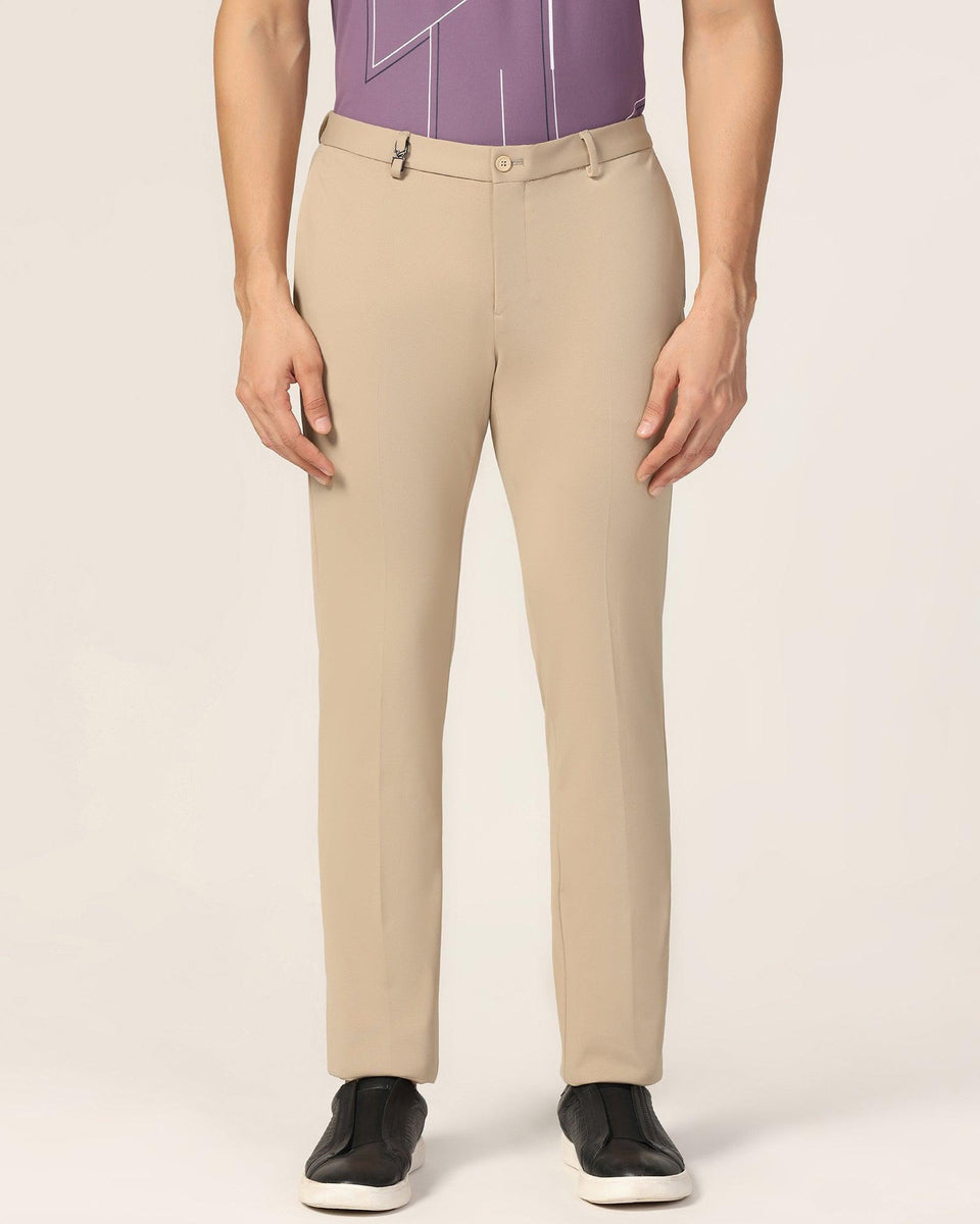 TechPro Super Slim Phoenix Formal Beige Textured Trouser - Meteor