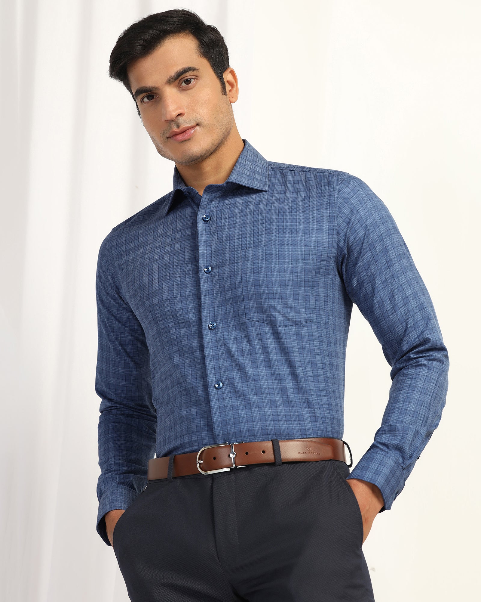 Temp Tech Formal Navy Check Shirt - Victor