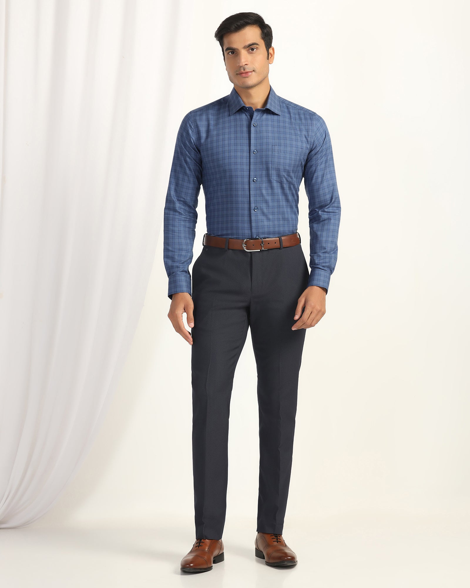Temp Tech Formal Navy Check Shirt - Victor